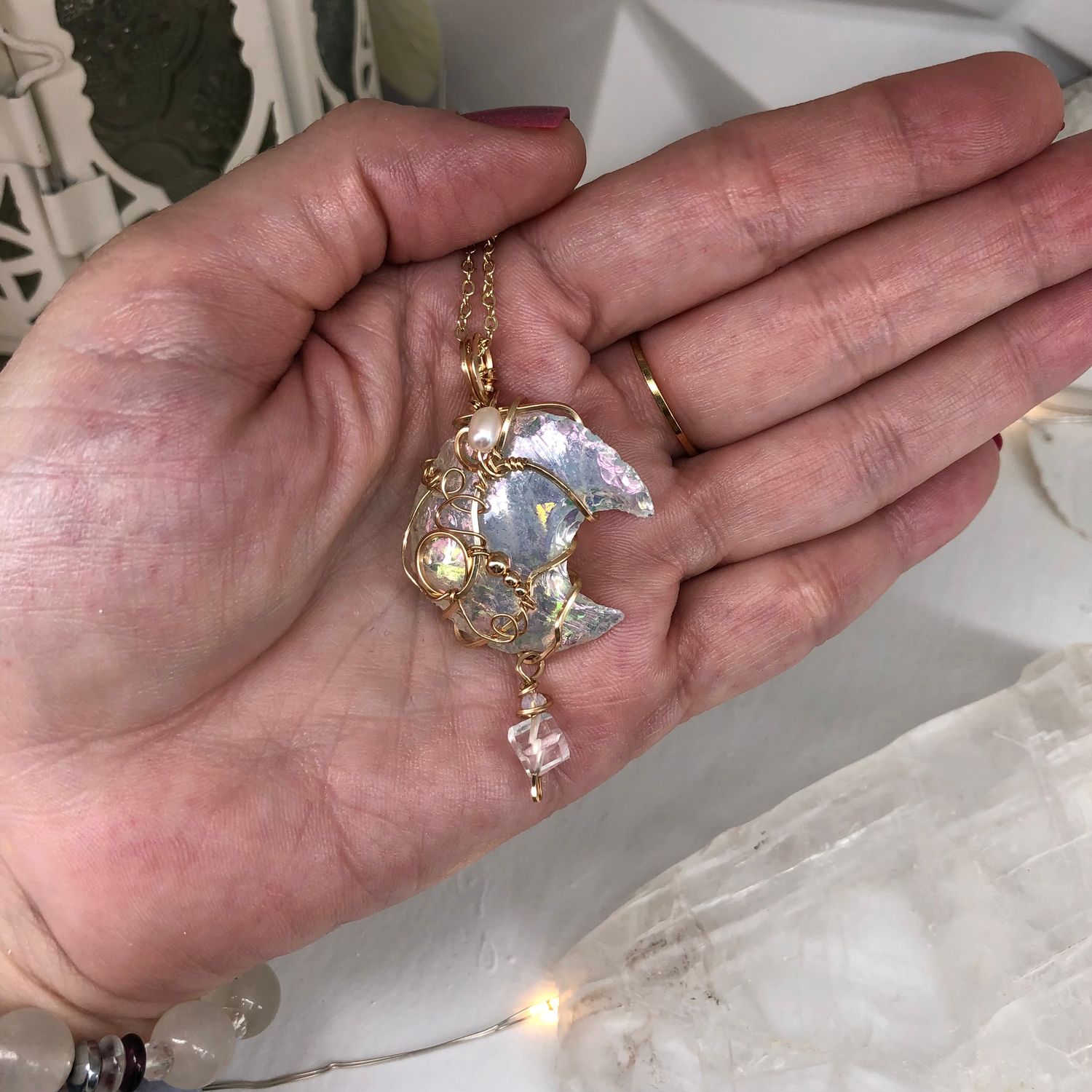 ANGEL AURA OPALITE - Crystal Therapy Pendant - 14k Gold Filled