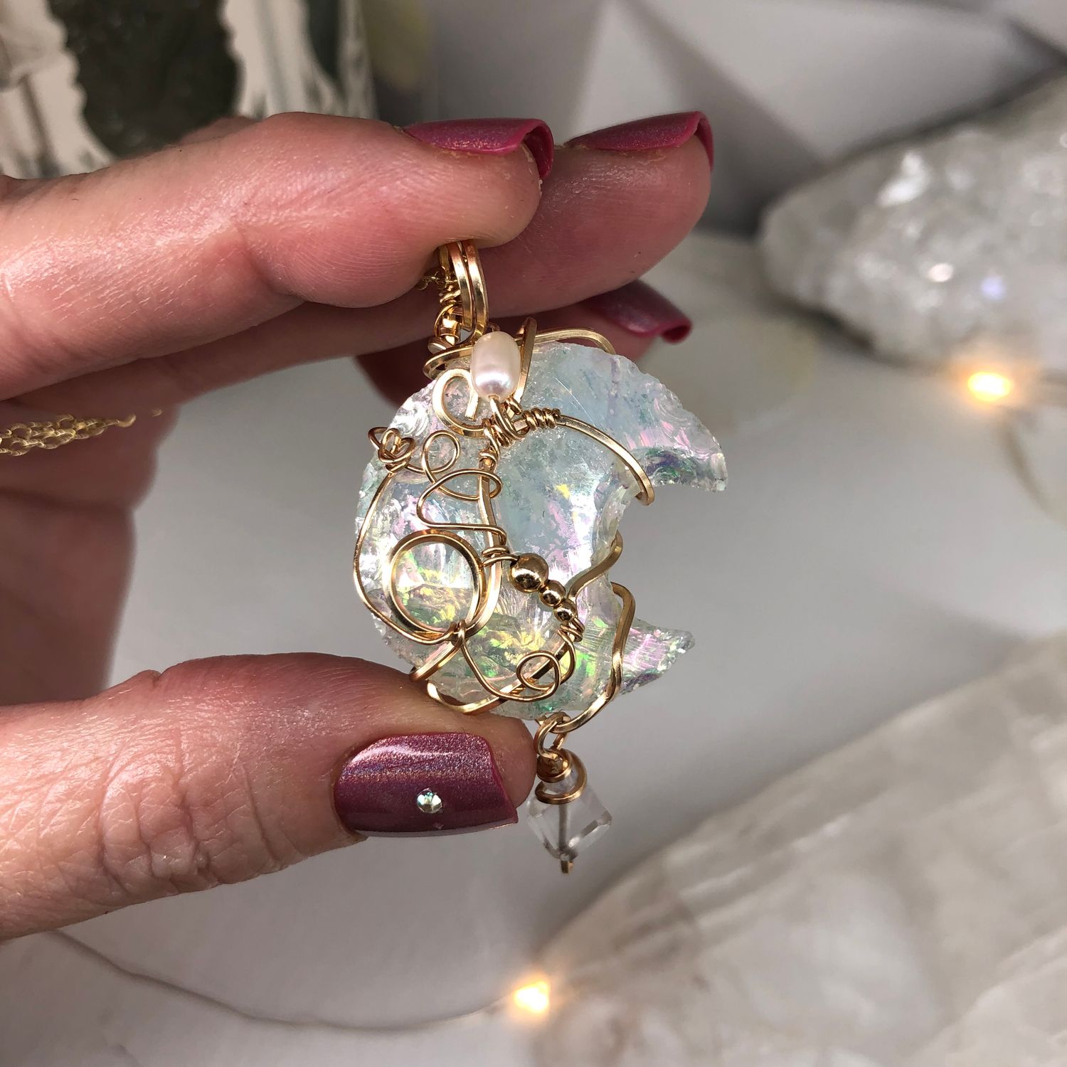 ANGEL AURA OPALITE - Crystal Therapy Pendant - 14k Gold Filled