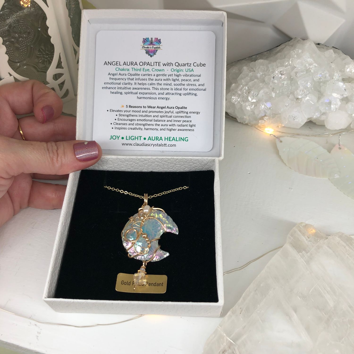 ANGEL AURA OPALITE - Crystal Therapy Pendant - 14k Gold Filled
