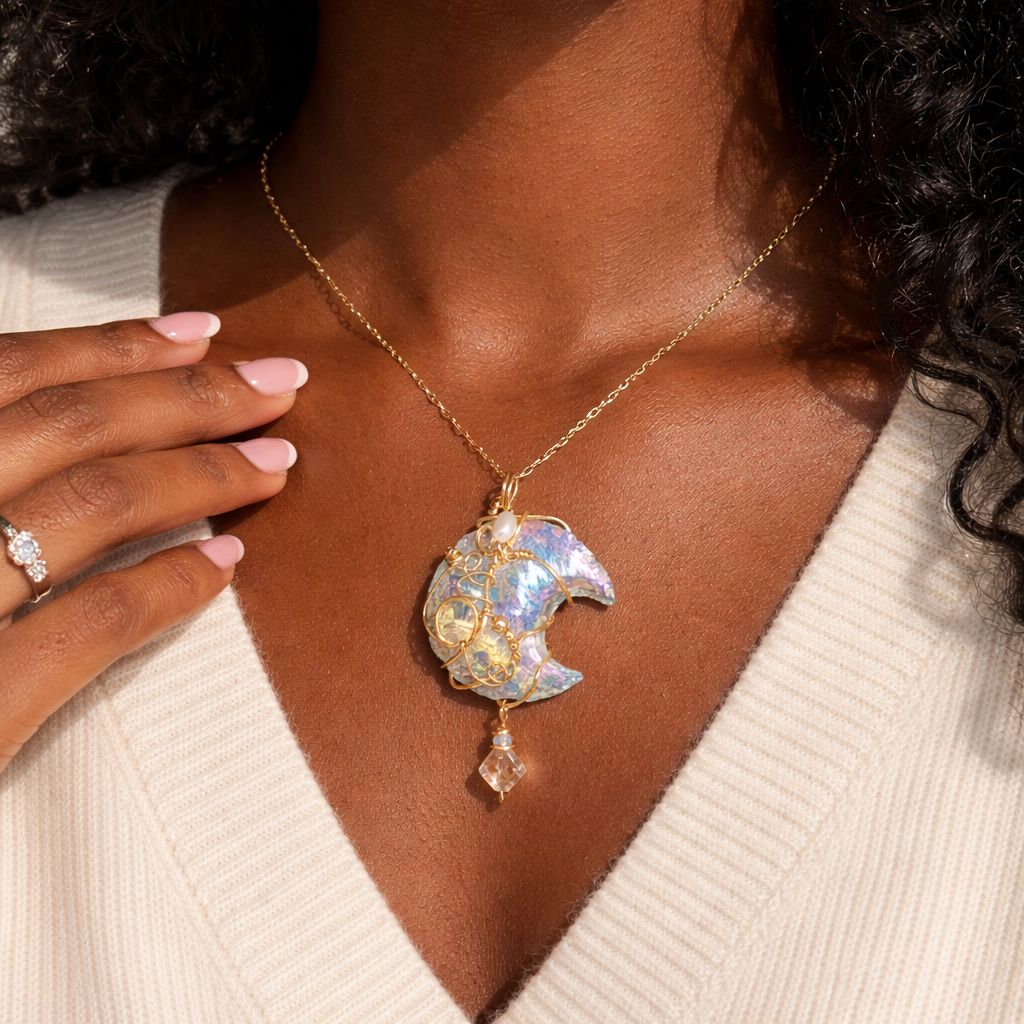 ANGEL AURA OPALITE - Crystal Therapy Pendant - 14k Gold Filled