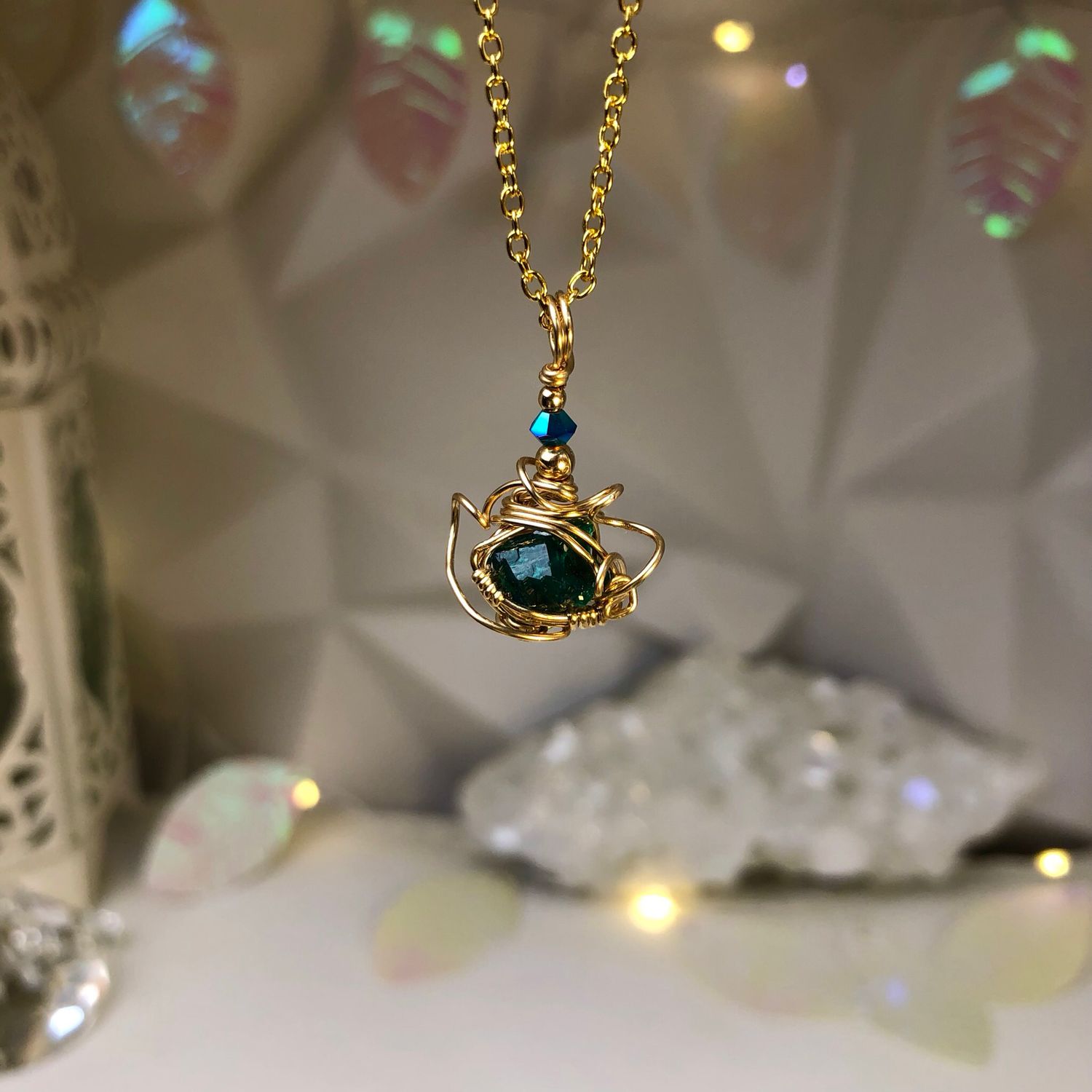 NATURAL DIOPTASE - Crystal Therapy Pendant - 14k Gold Filled