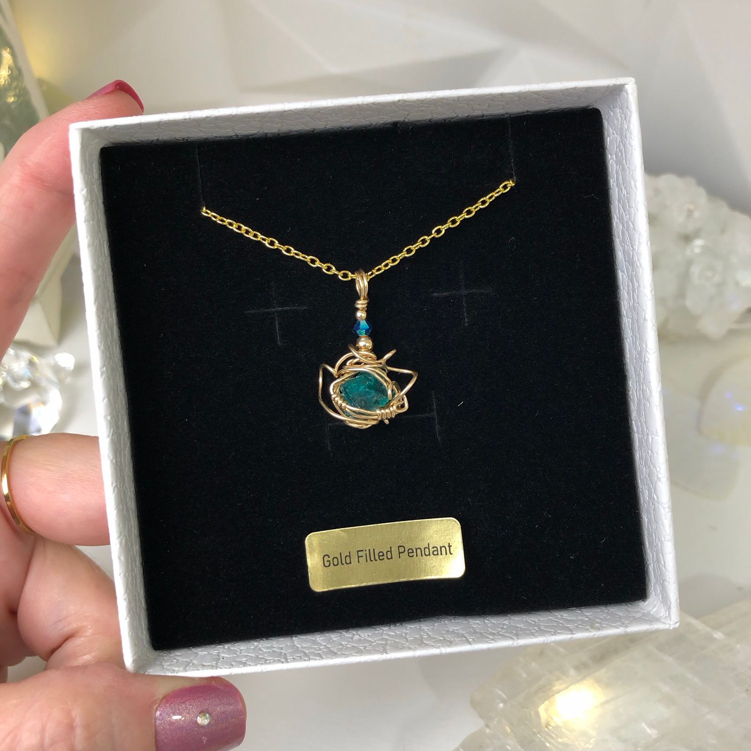 NATURAL DIOPTASE - Crystal Therapy Pendant - 14k Gold Filled