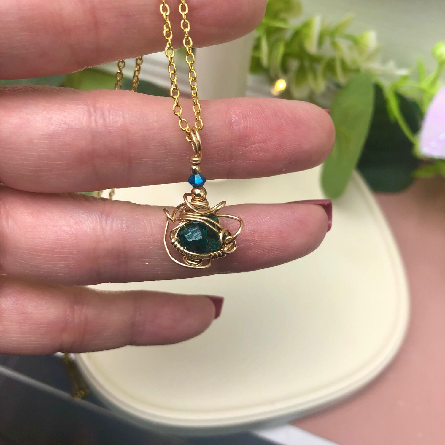 NATURAL DIOPTASE - Crystal Therapy Pendant - 14k Gold Filled