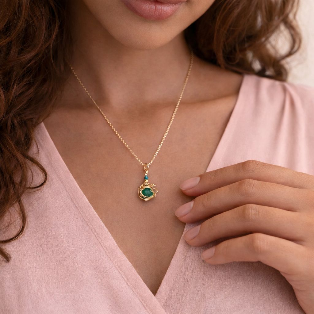 NATURAL DIOPTASE - Crystal Therapy Pendant - 14k Gold Filled