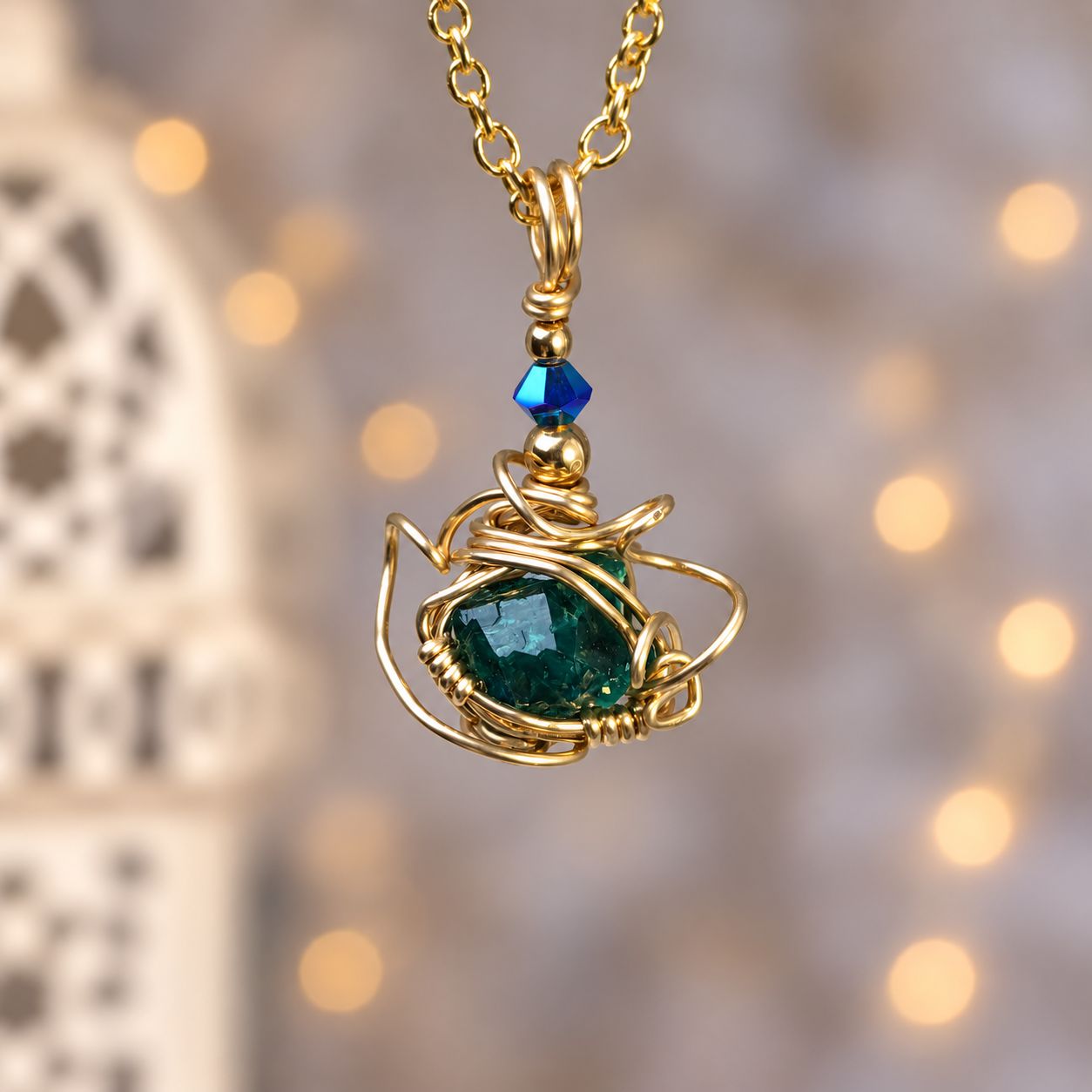 DIOPTASE - Crystal Therapy Pendant - 14k Gold Filled