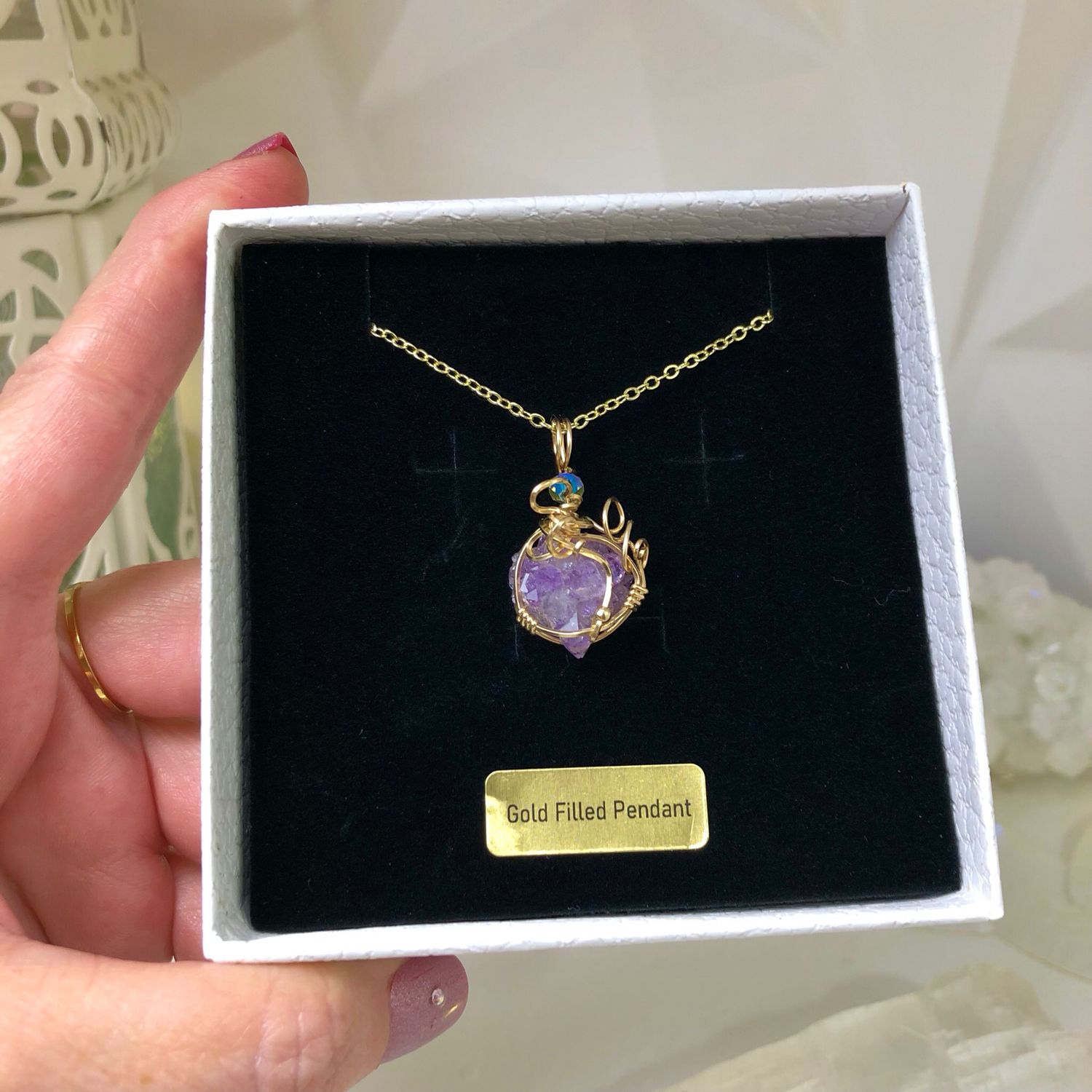 NATURAL AMETHYST FLORET - Crystal Therapy Pendant - 14k Gold Filled