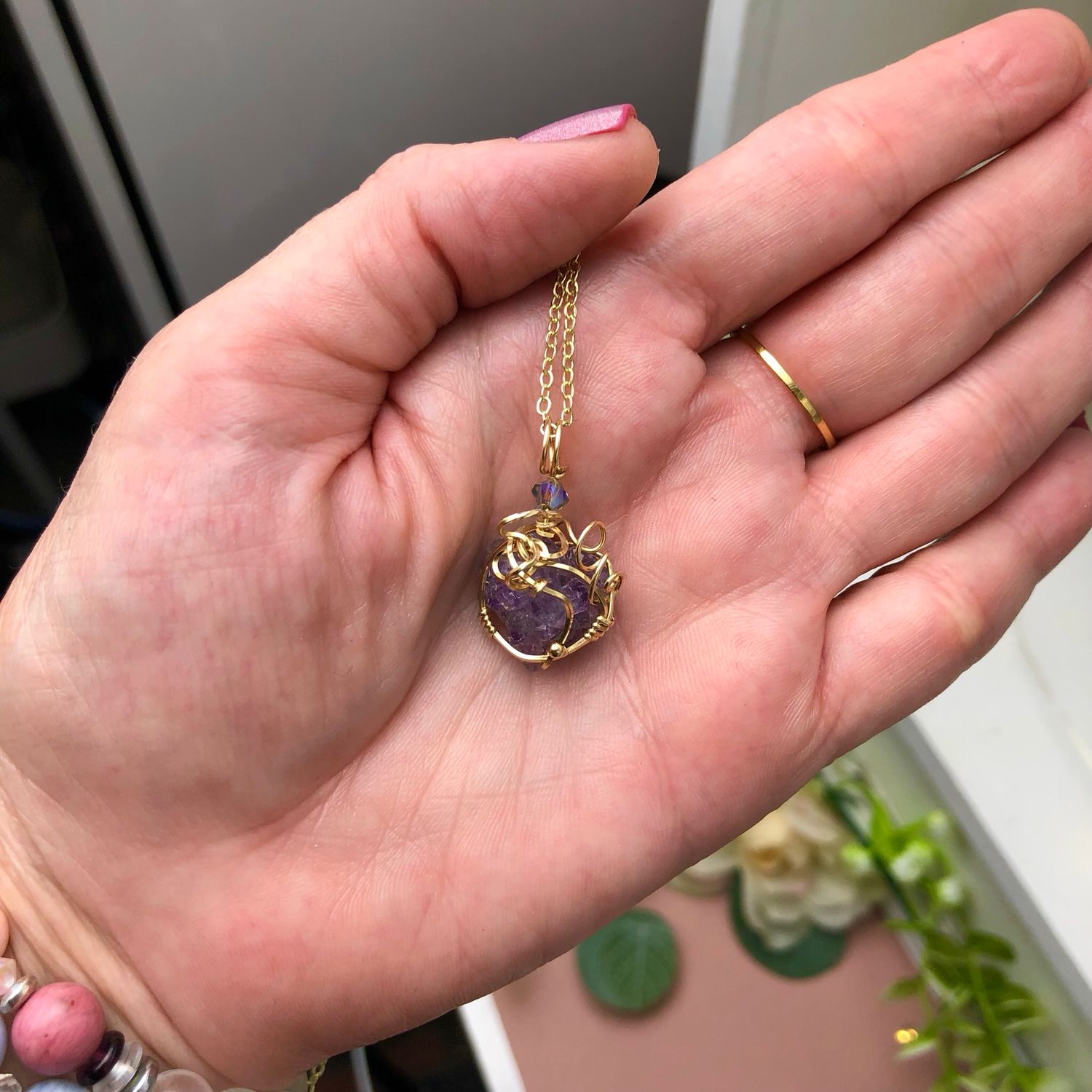 NATURAL AMETHYST FLORET - Crystal Therapy Pendant - 14k Gold Filled