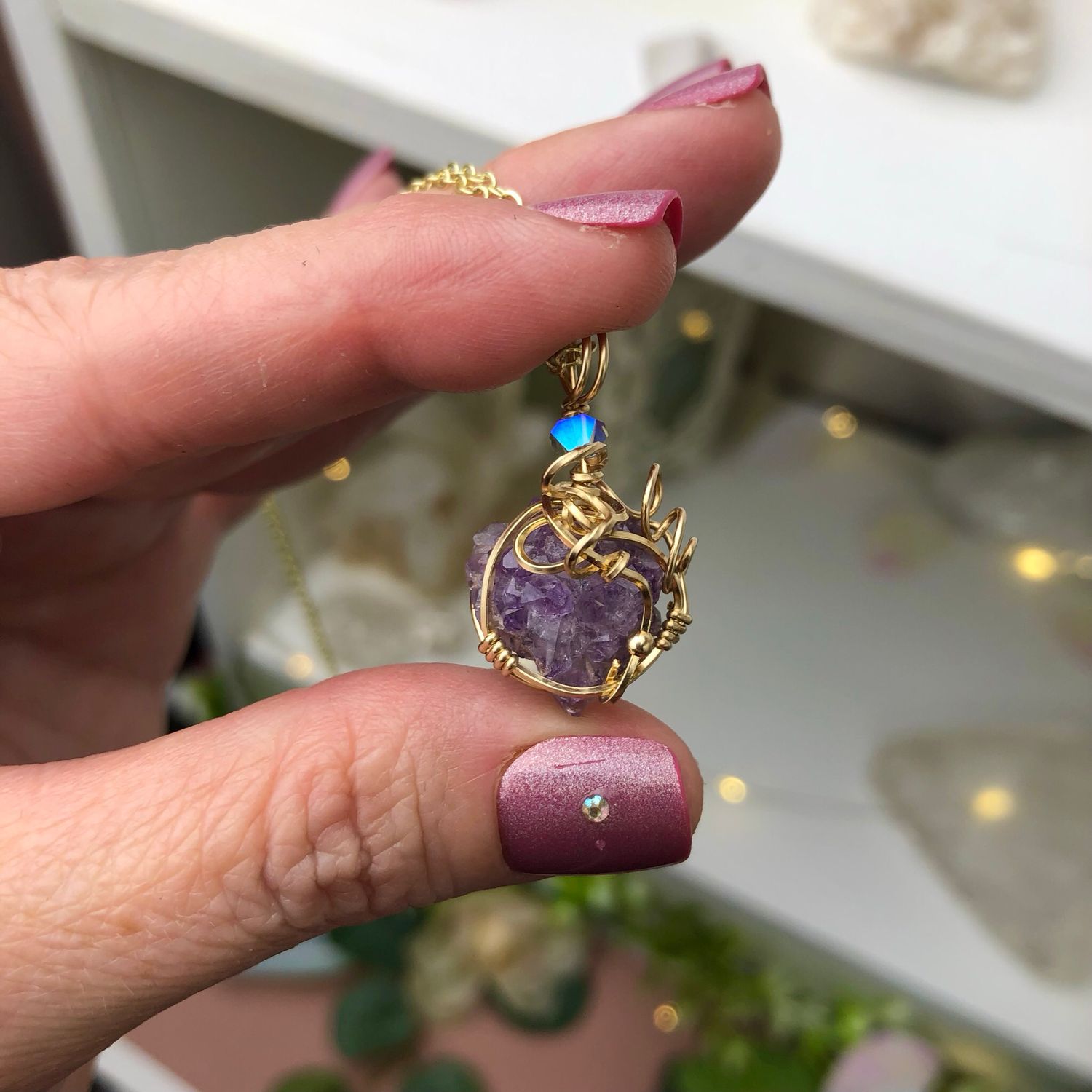 NATURAL AMETHYST FLORET - Crystal Therapy Pendant - 14k Gold Filled