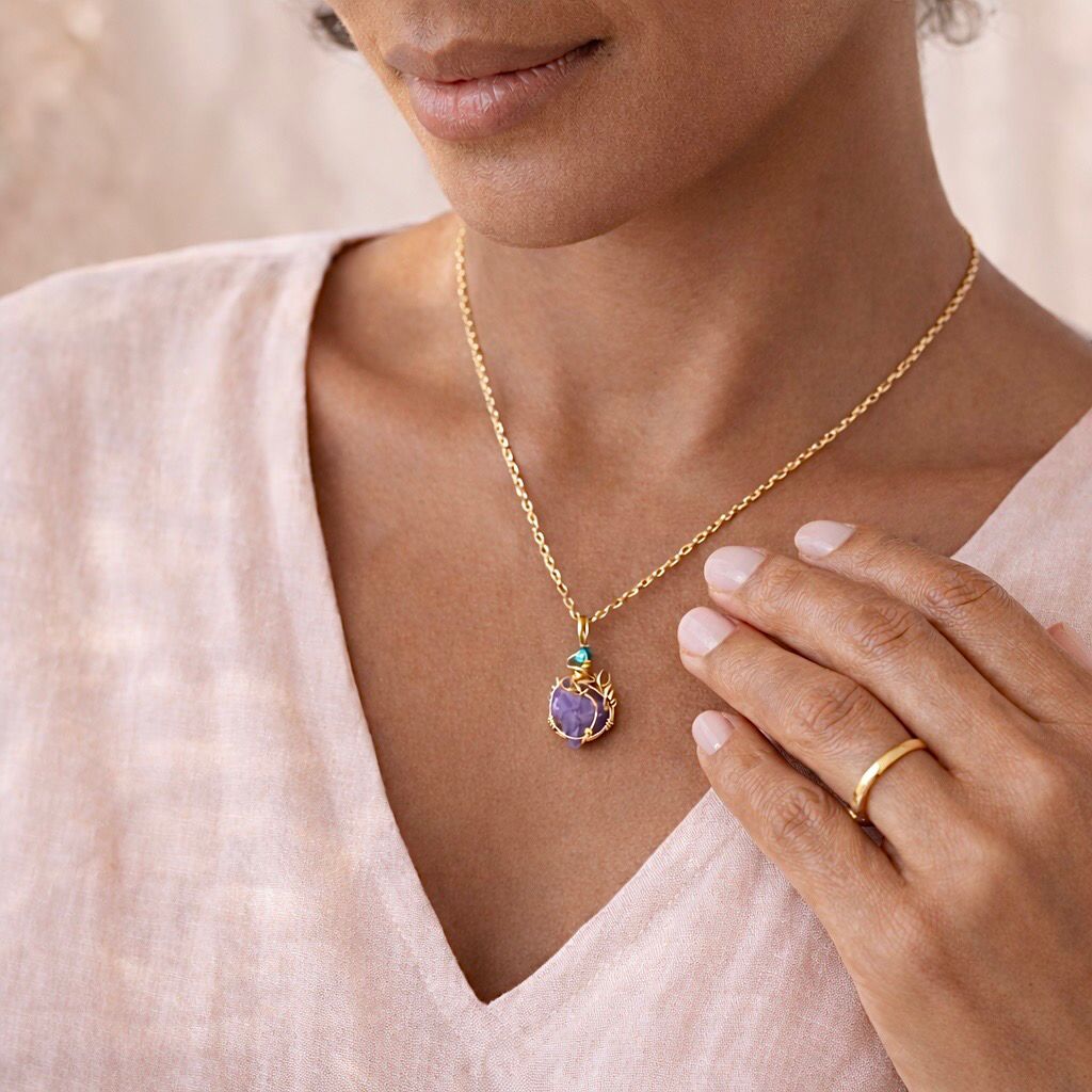 NATURAL AMETHYST FLORET - Crystal Therapy Pendant - 14k Gold Filled