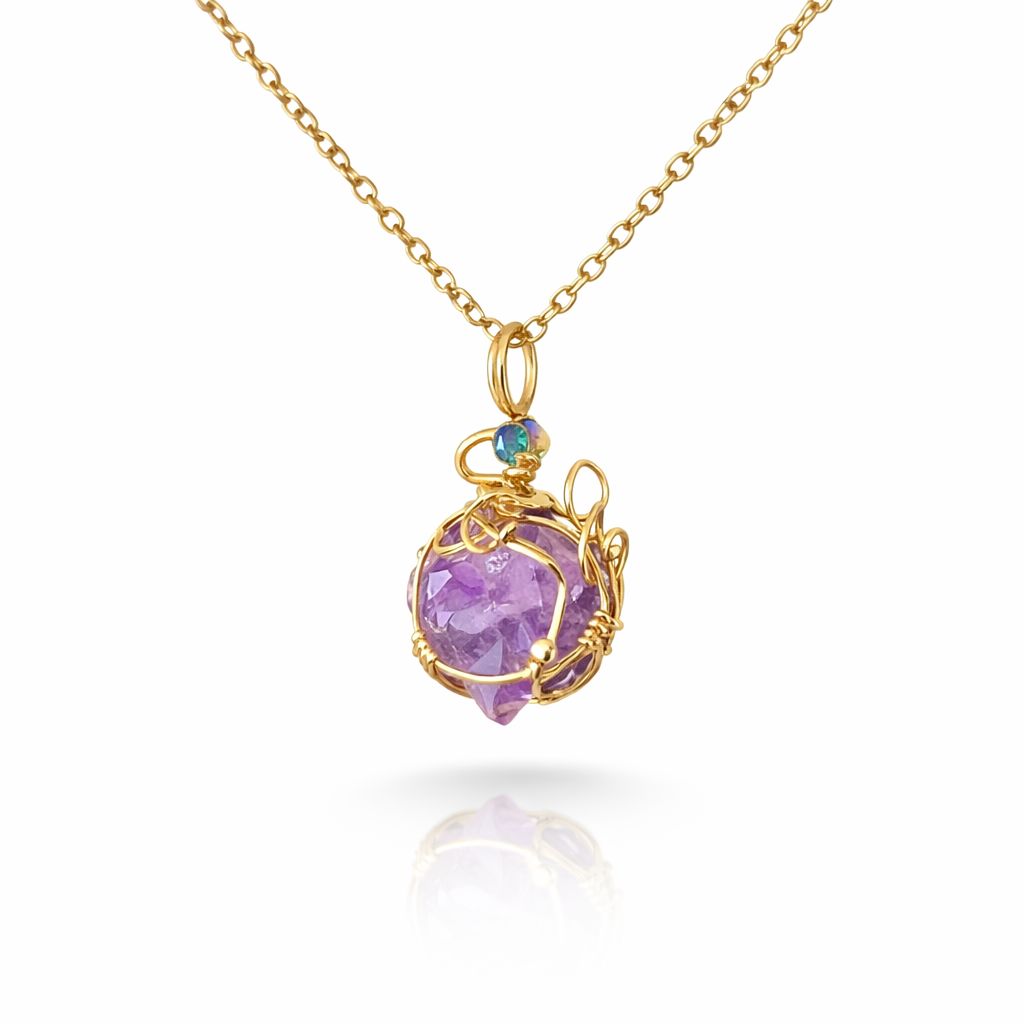 NATURAL AMETHYST FLORET - Crystal Therapy Pendant - 14k Gold Filled NATURAL AMETHYST FLORET - Crystal Therapy Pendant - 14k Gold Filled