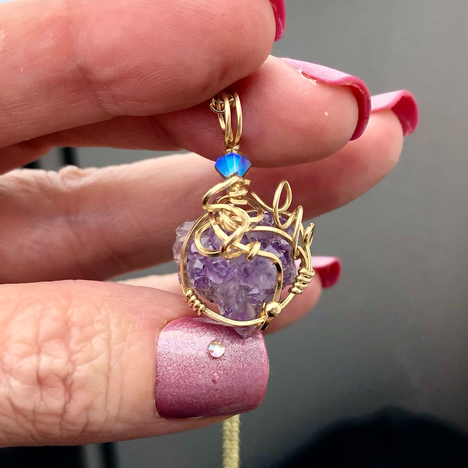NATURAL AMETHYST FLORET - Crystal Therapy Pendant - 14k Gold Filled
