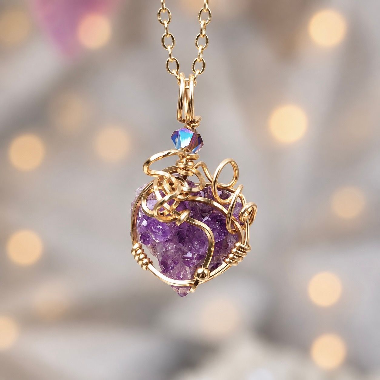 NATURAL AMETHYST FLORET - Crystal Therapy Pendant - 14k Gold Filled NATURAL AMETHYST FLORET - Crystal Therapy Pendant - 14k Gold Filled