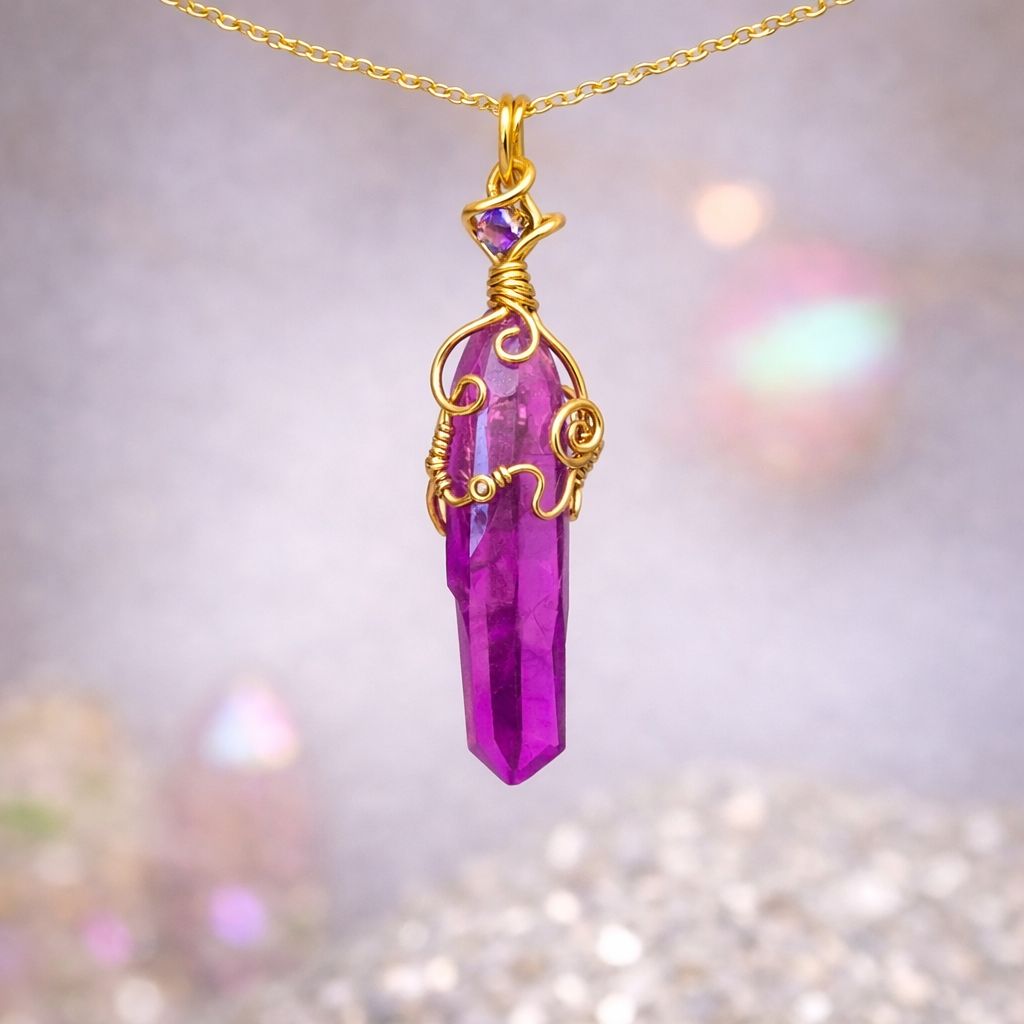 LAVENDER AURA QUARTZ POINT - Crystal Therapy Pendant - 14k Gold Filled