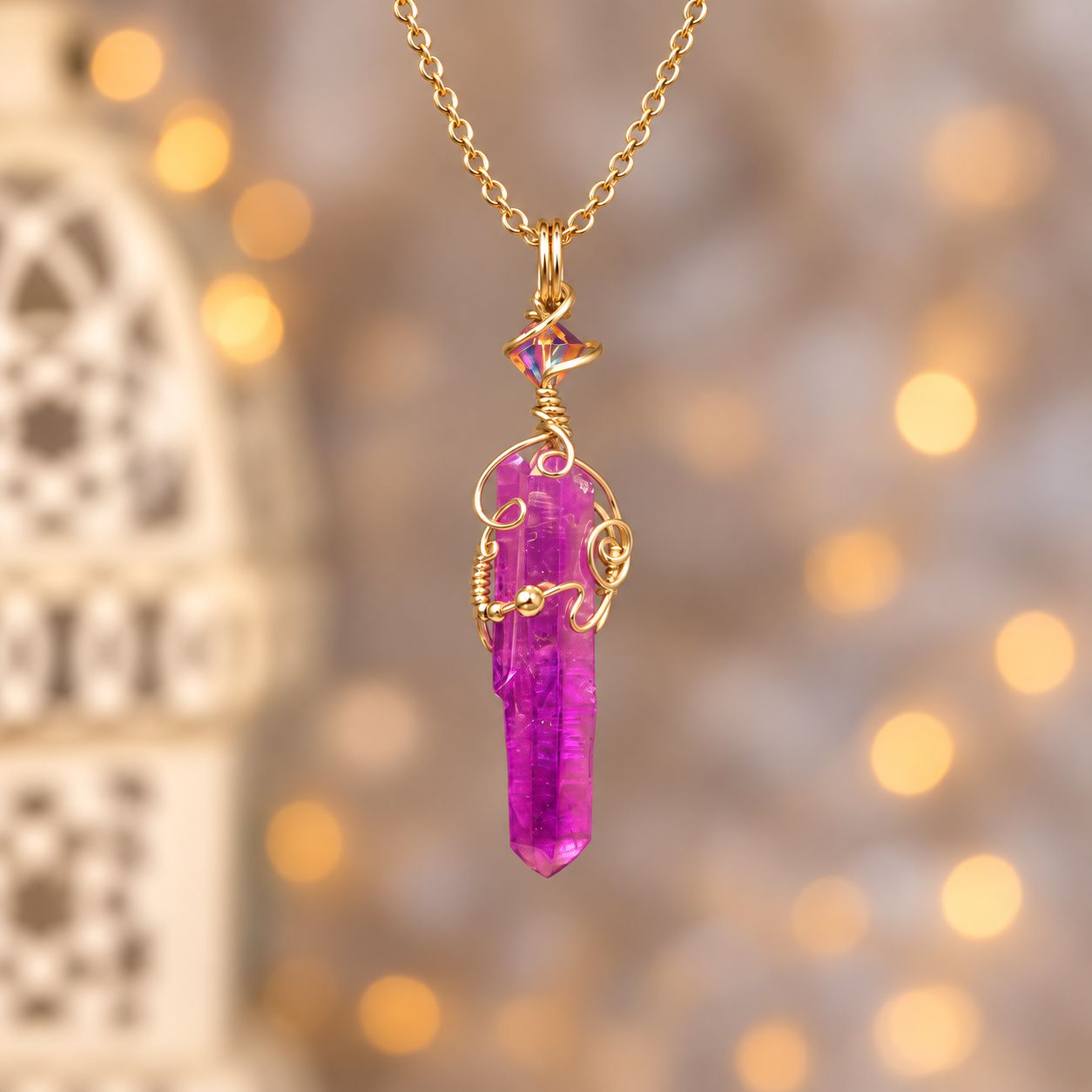LAVENDER AURA QUARTZ POINT - Crystal Therapy Pendant - 14k Gold Filled