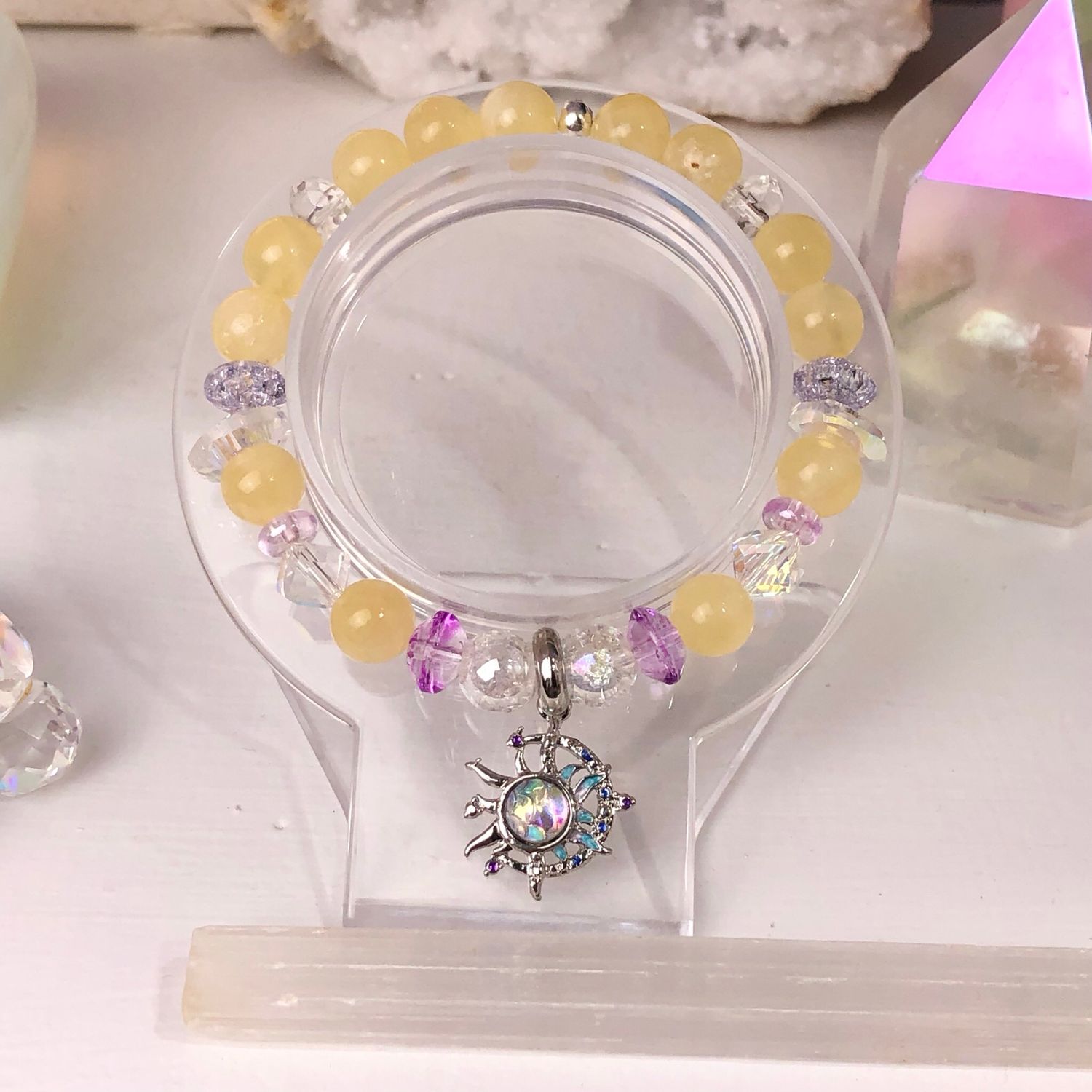 YELLOW CALCITE - Crystal Therapy Bracelet with Charm - Stretch 7.5”