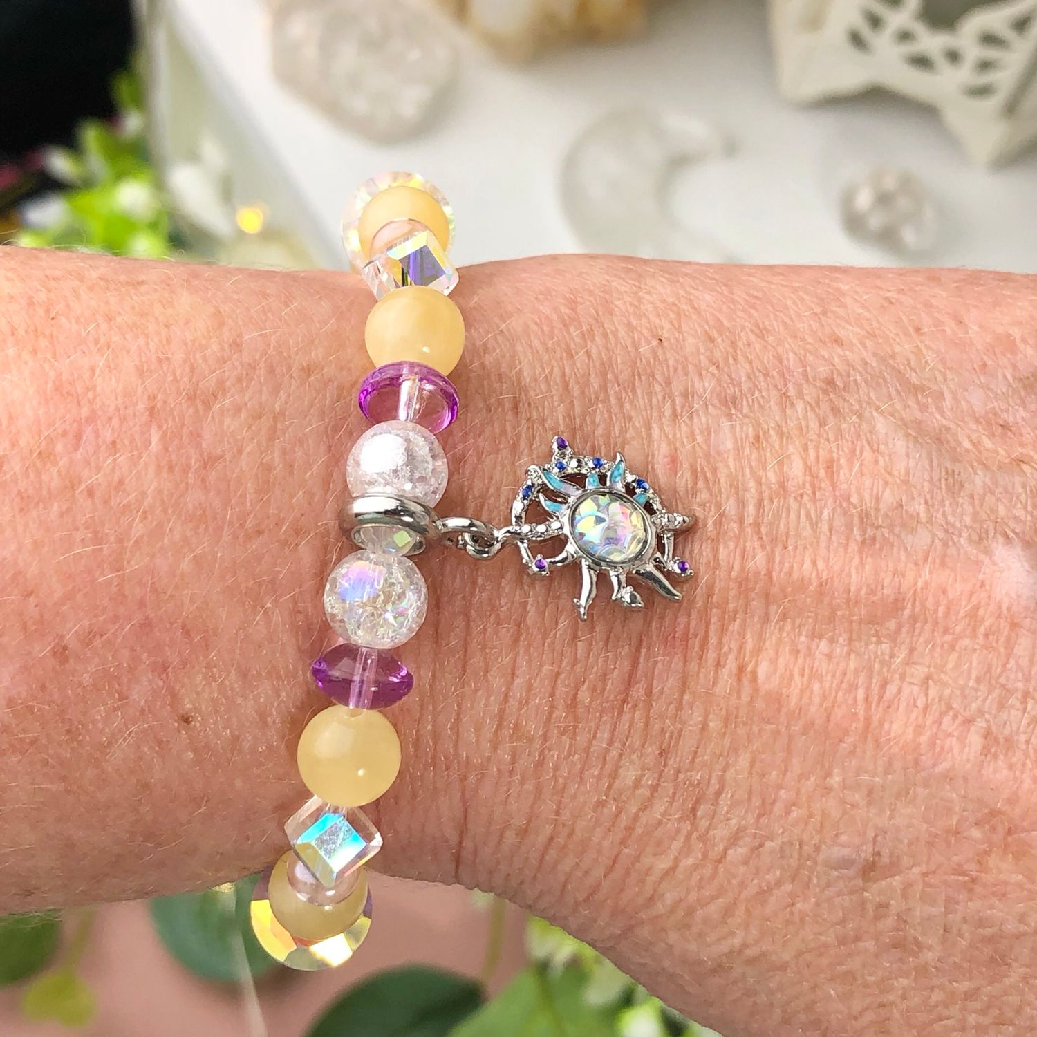 YELLOW CALCITE - Crystal Therapy Bracelet with Charm - Stretch 7.5”