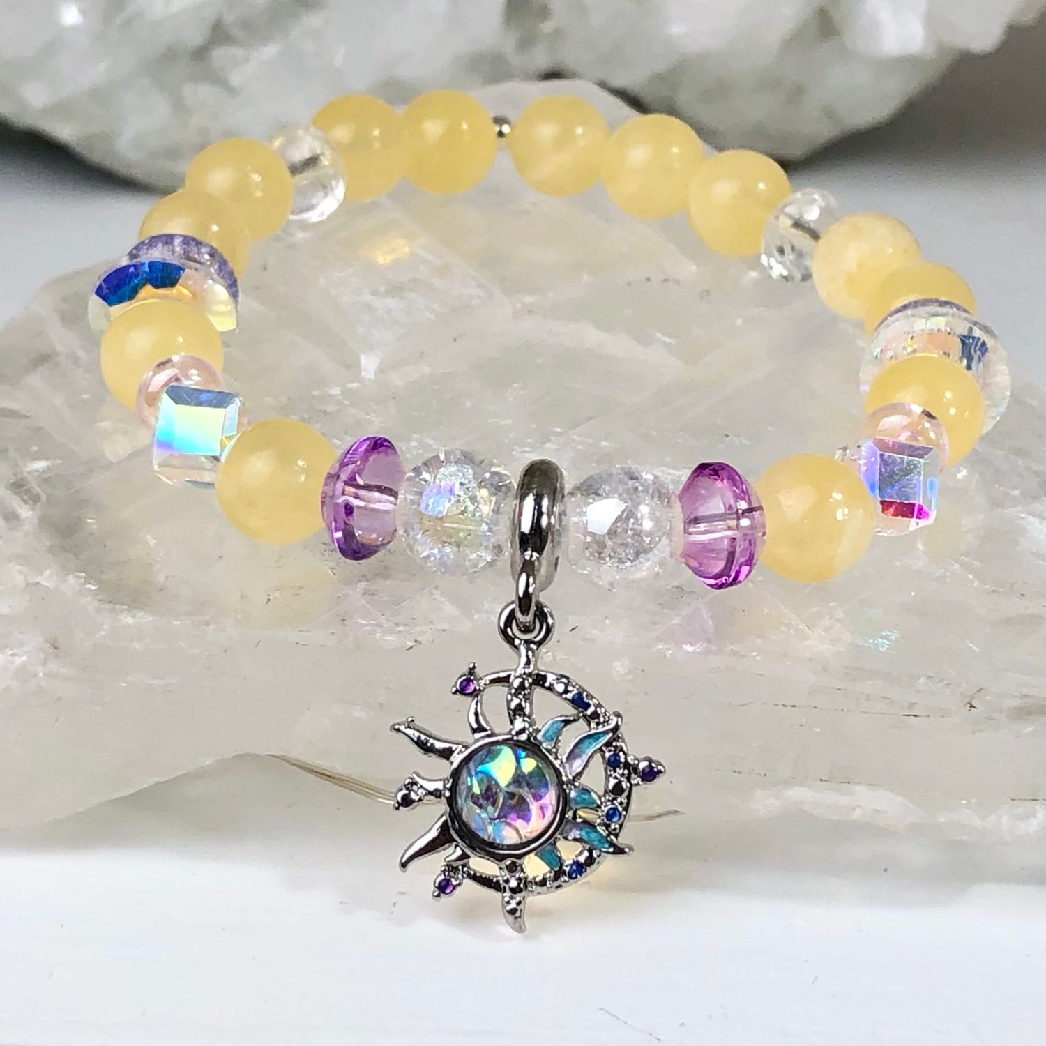 YELLOW CALCITE - Crystal Therapy Bracelet with Charm - Stretch 7.5”