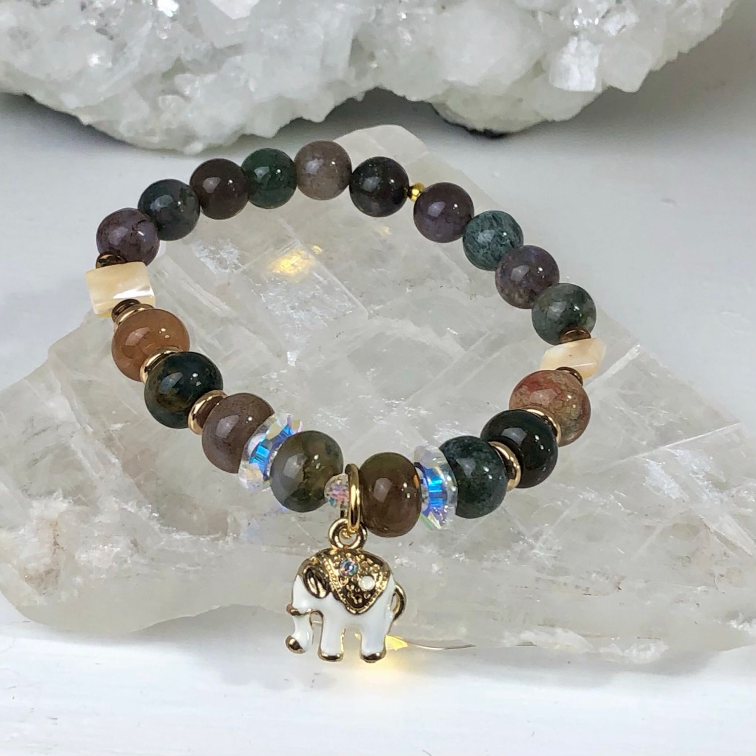 INDIAN AGATE - Crystal Therapy Bracelet - Stretch 7.5” INDIAN AGATE - Crystal Therapy Bracelet - Stretch 7.5”