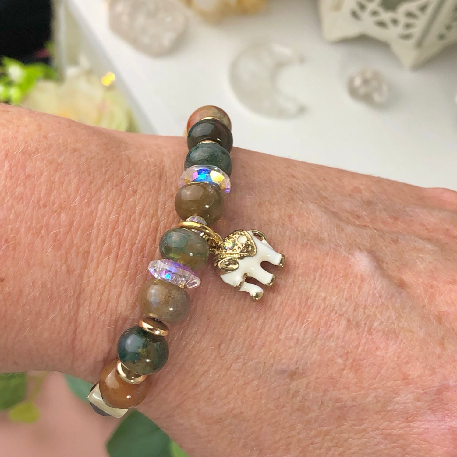 INDIAN AGATE - Crystal Therapy Bracelet - Stretch 7.5” INDIAN AGATE - Crystal Therapy Bracelet - Stretch 7.5”