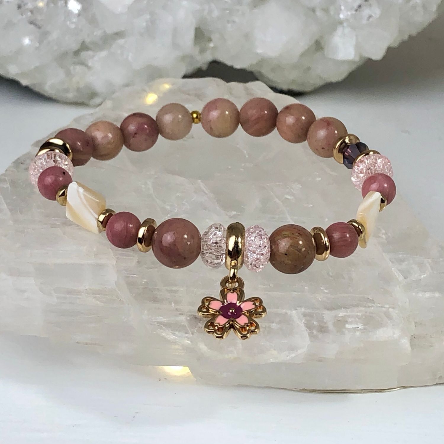 RHODONITE - Crystal Therapy Bracelet - Stretch 7.5”