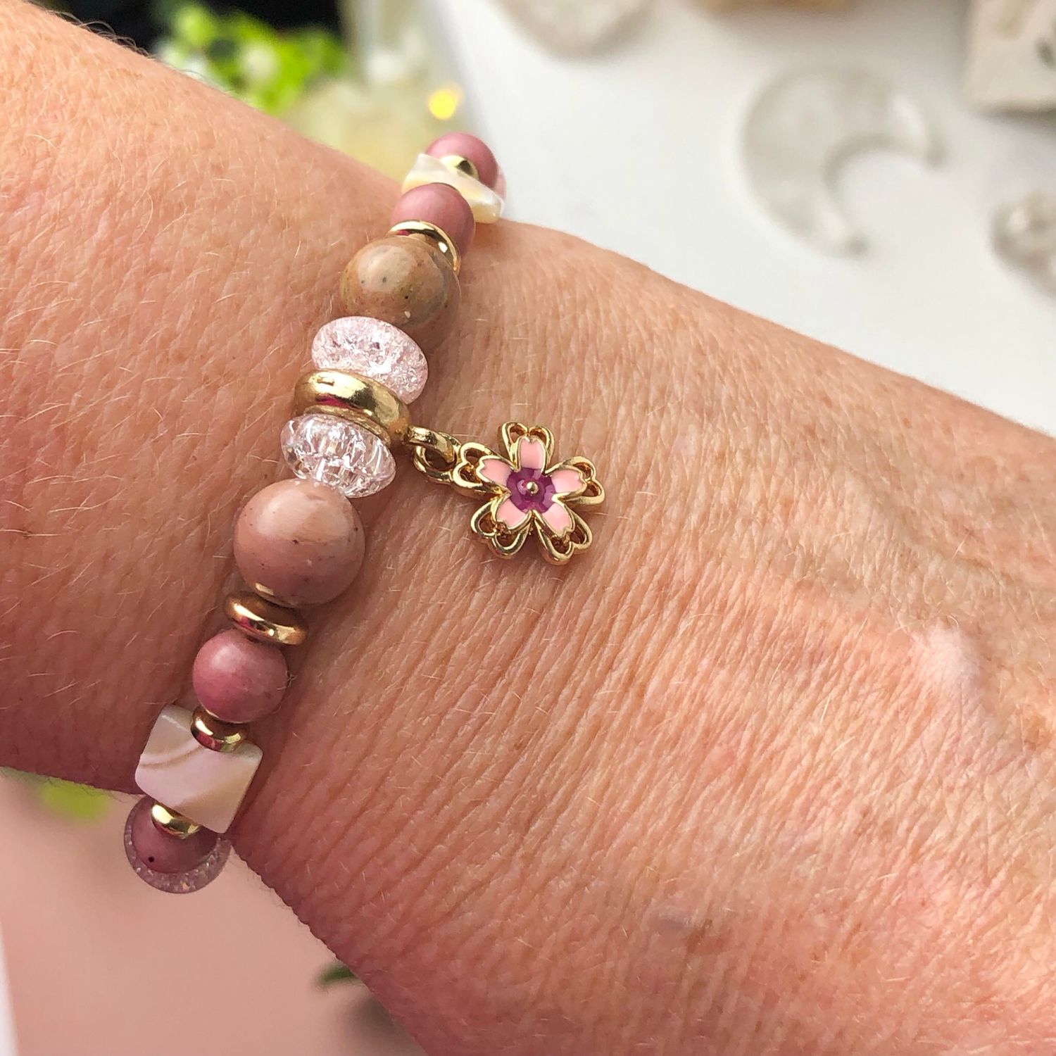 RHODONITE - Crystal Therapy Bracelet - Stretch 7.5”