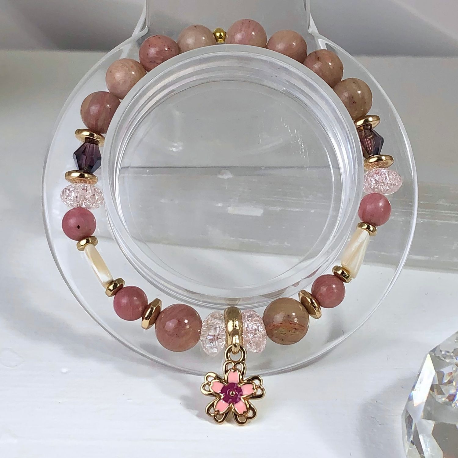 RHODONITE - Crystal Therapy Bracelet - Stretch 7.5” RHODONITE - Crystal Therapy Bracelet - Stretch 7.5”