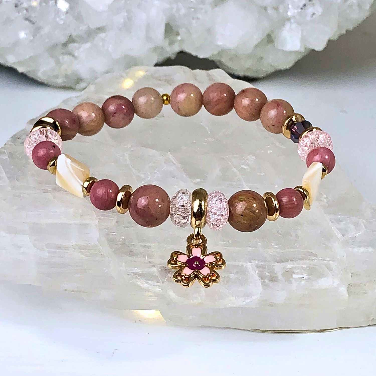 RHODONITE - Crystal Therapy Bracelet - Stretch 7.5”