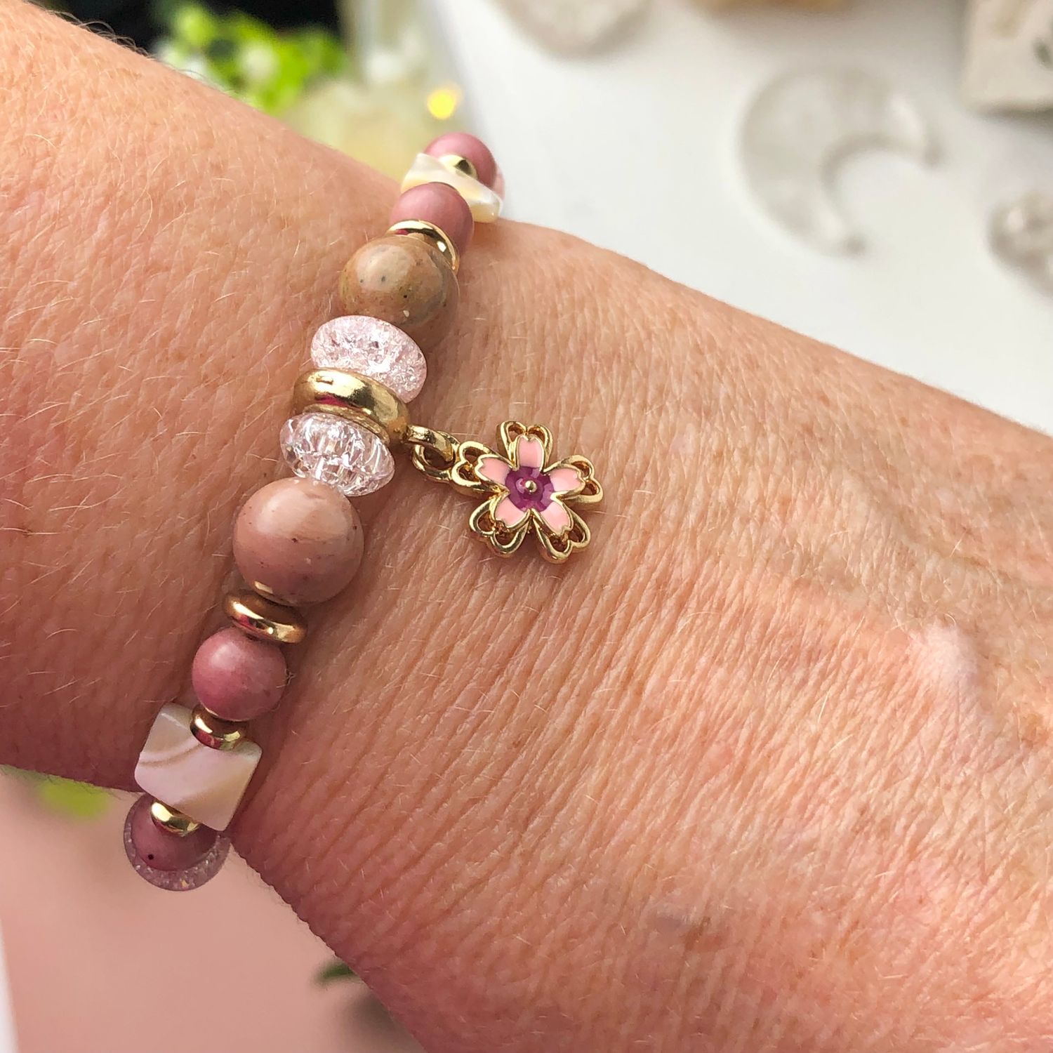 RHODONITE - Crystal Therapy Bracelet - Stretch 7.5” RHODONITE - Crystal Therapy Bracelet - Stretch 7.5”