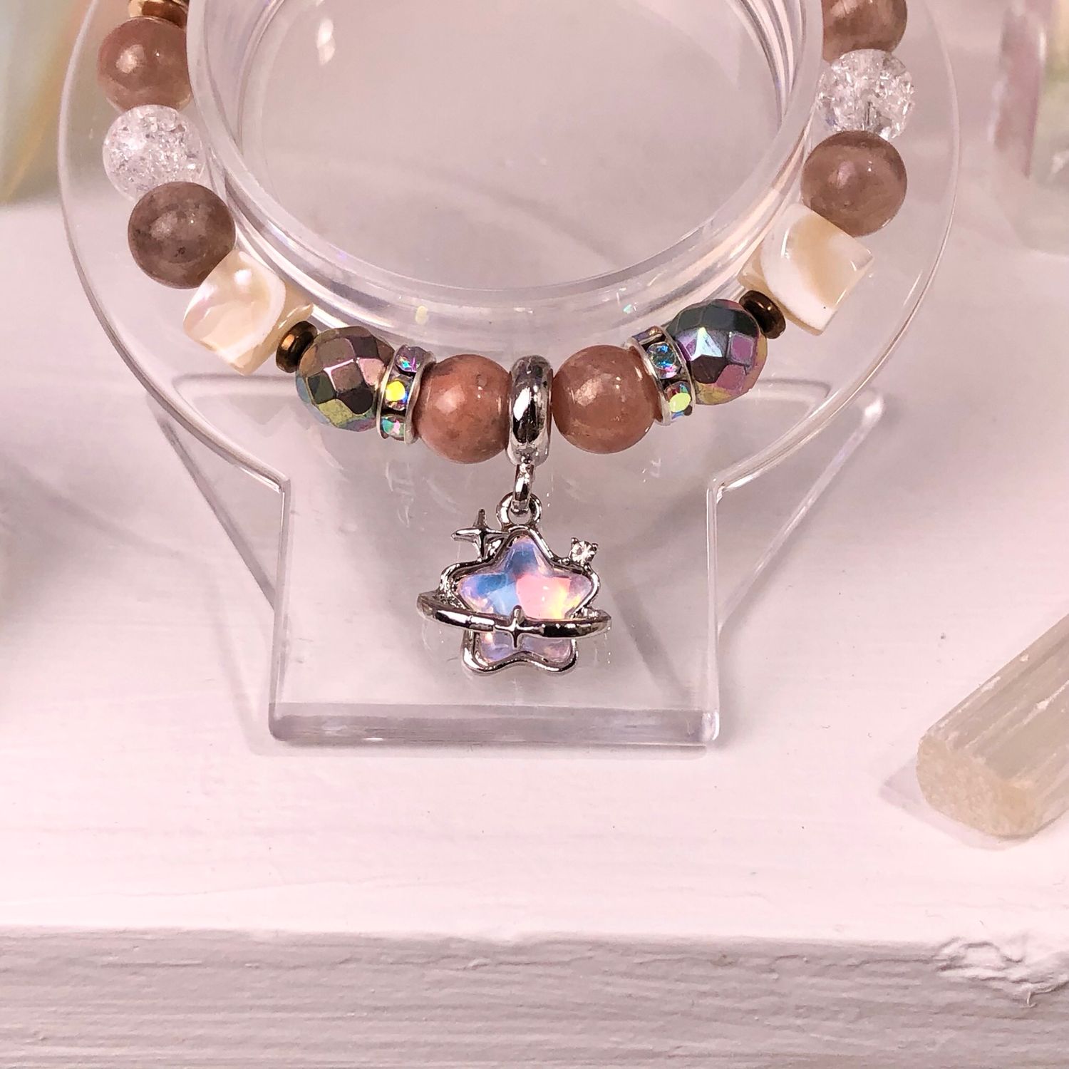 AURA PEACH MOONSTONE - Crystal Therapy Bracelet - Stretch 7.5”