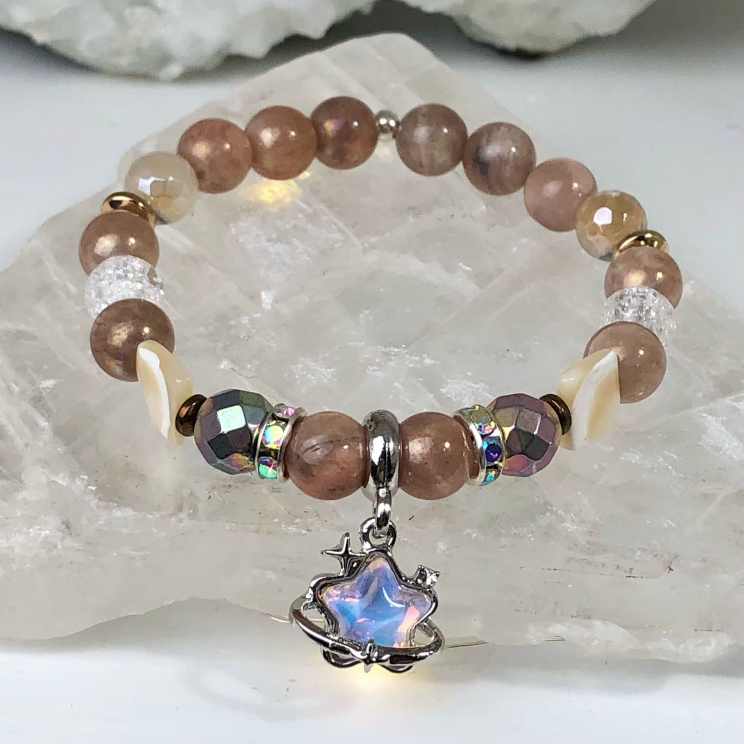 AURA PEACH MOONSTONE - Crystal Therapy Bracelet - Stretch 7.5” AURA PEACH MOONSTONE - Crystal Therapy Bracelet - Stretch 7.5”