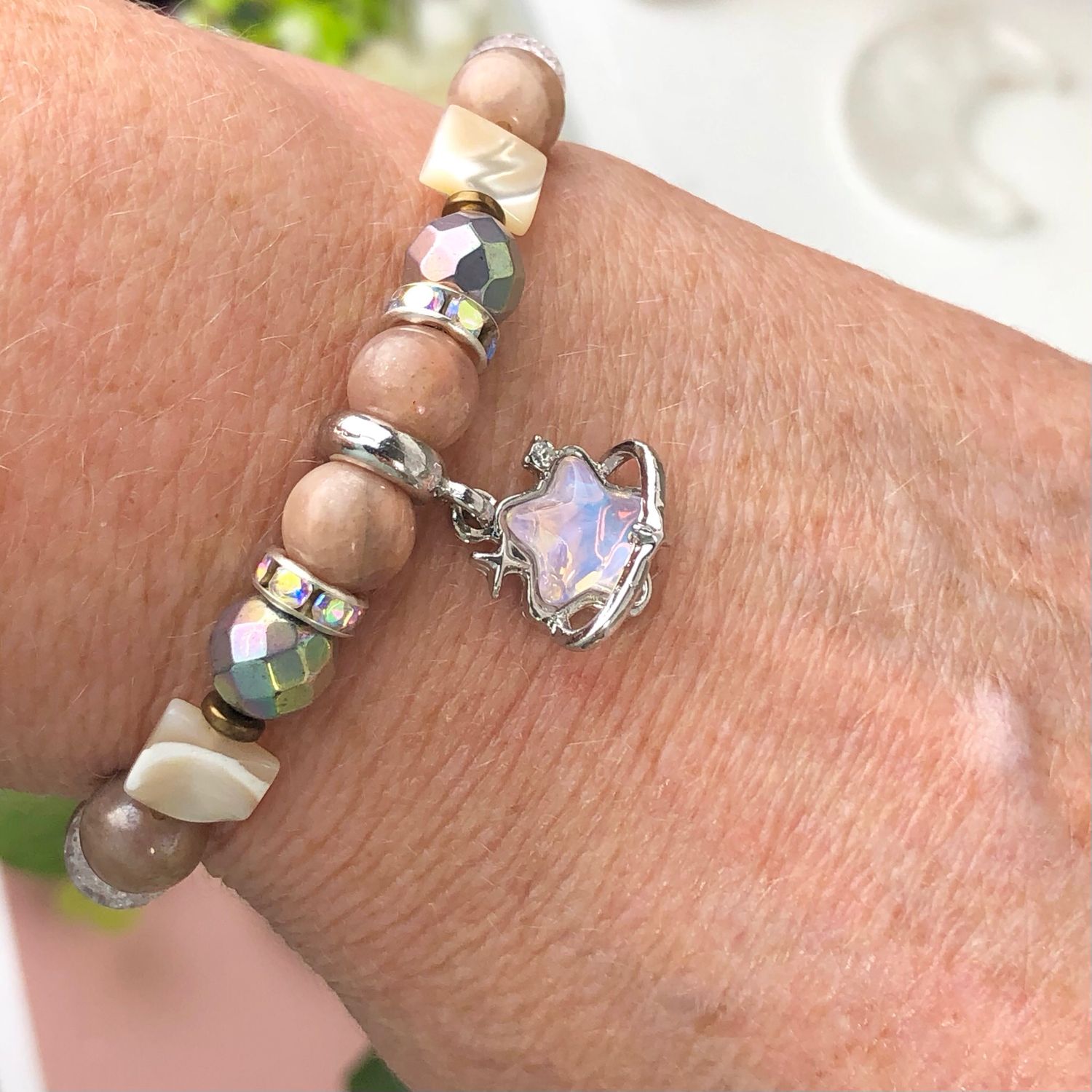AURA PEACH MOONSTONE - Crystal Therapy Bracelet - Stretch 7.5”