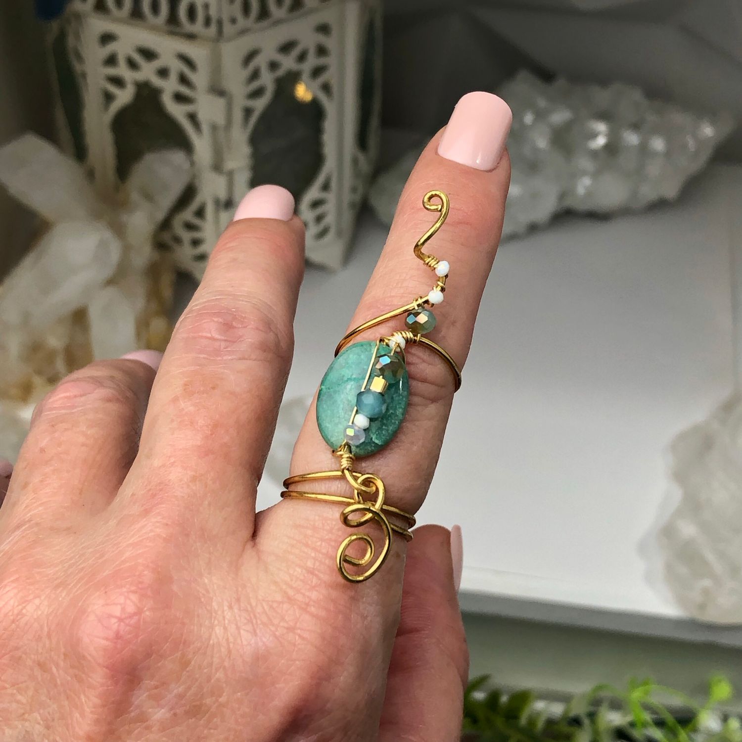 GREEN CRAZY LACE AGATE - Adjustable Ring