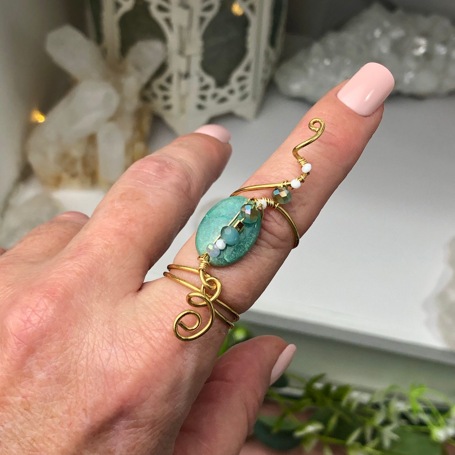 GREEN CRAZY LACE AGATE - Adjustable Ring