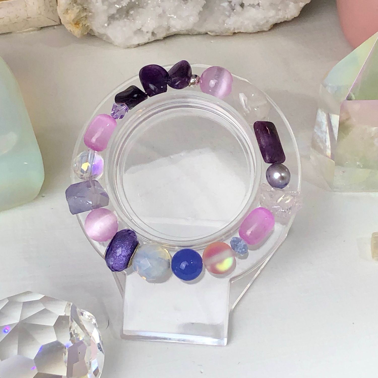 CROWN CHAKRA ACTIVATOR – Crystal Therapy Bracelet – Stretch Style – 7.5”