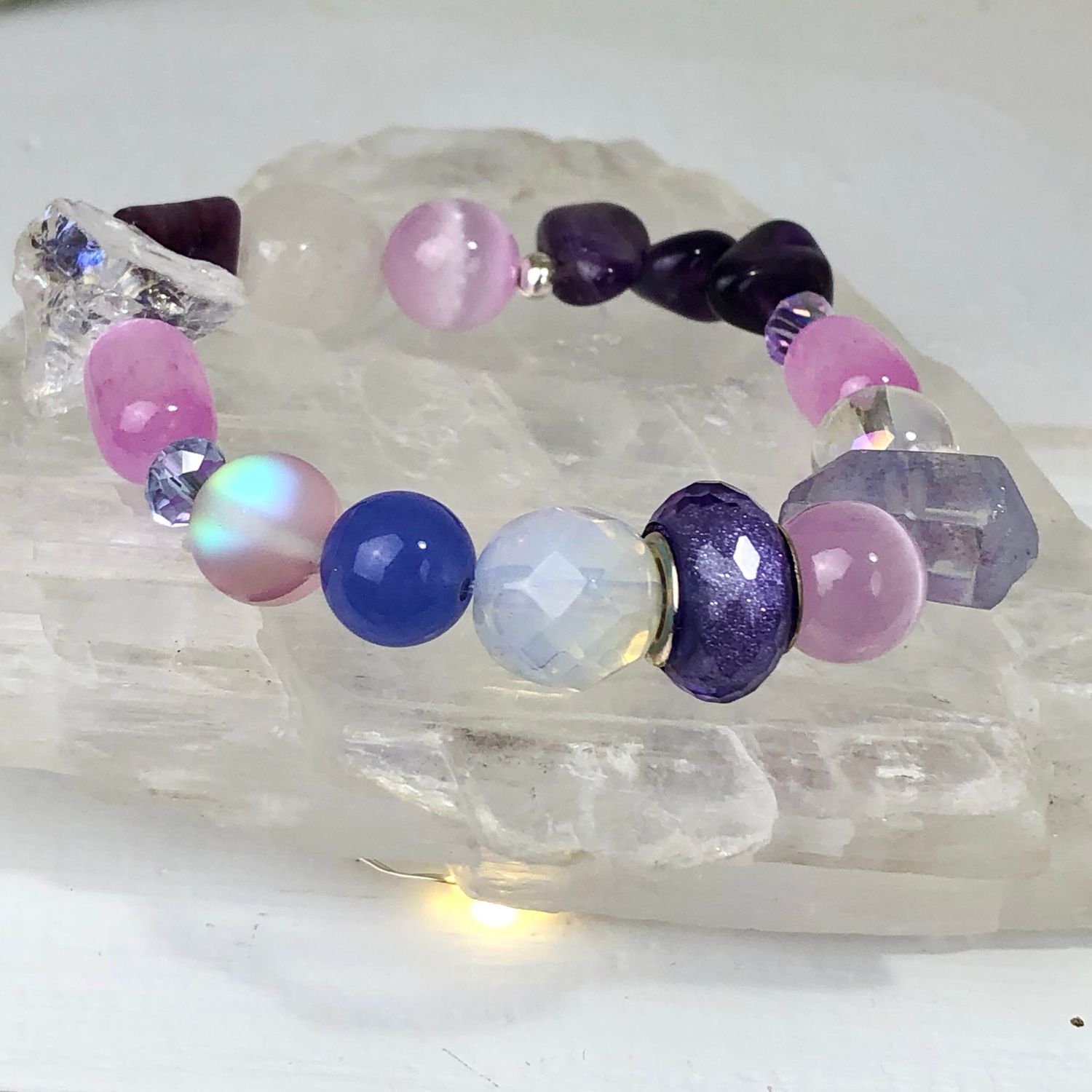 CROWN CHAKRA ACTIVATOR – Crystal Therapy Bracelet – Stretch Style – 7.5”