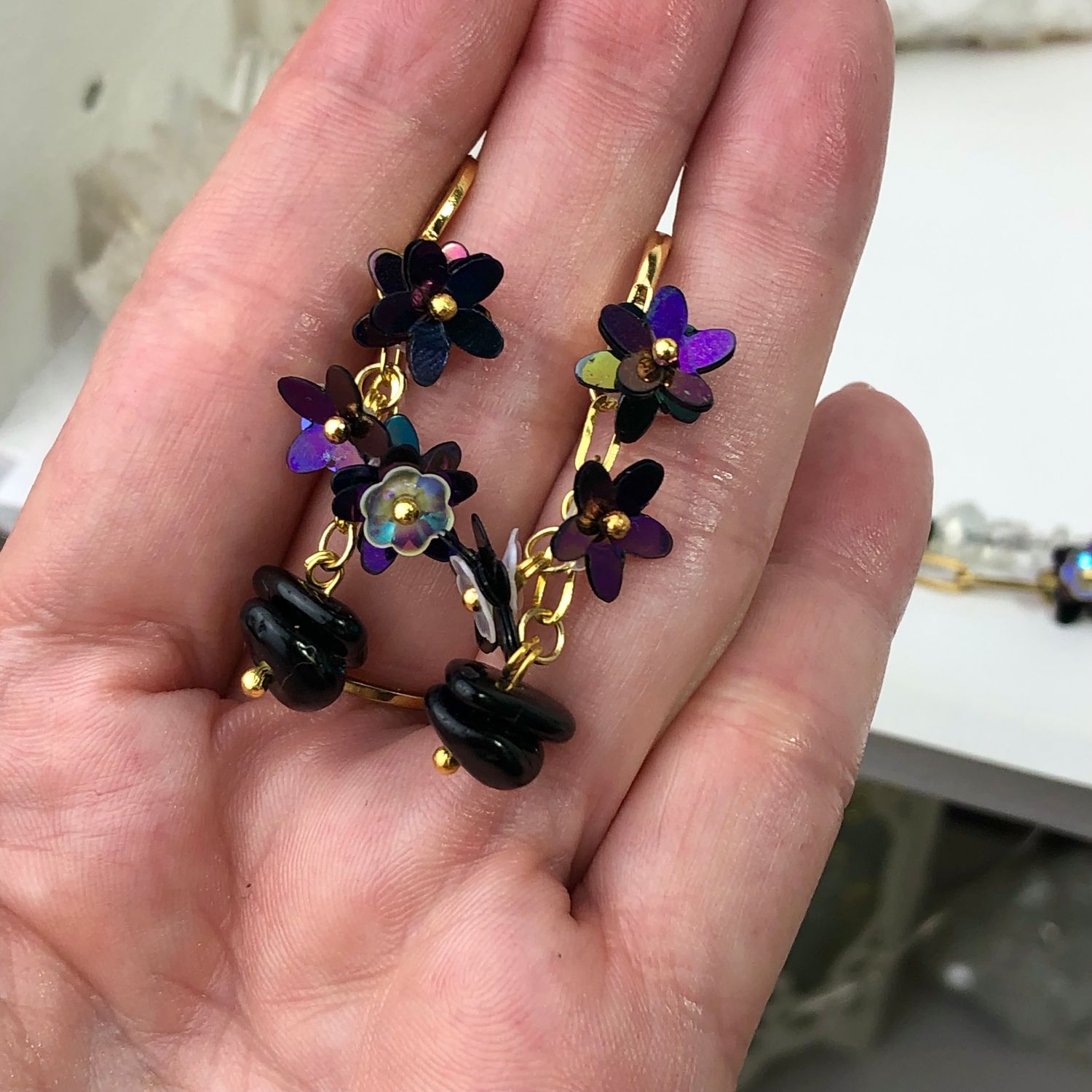MATCHING SETS - Black Tourmaline - Double Bracelet &amp; Earrings - Crystal Therapy Jewelry Set
