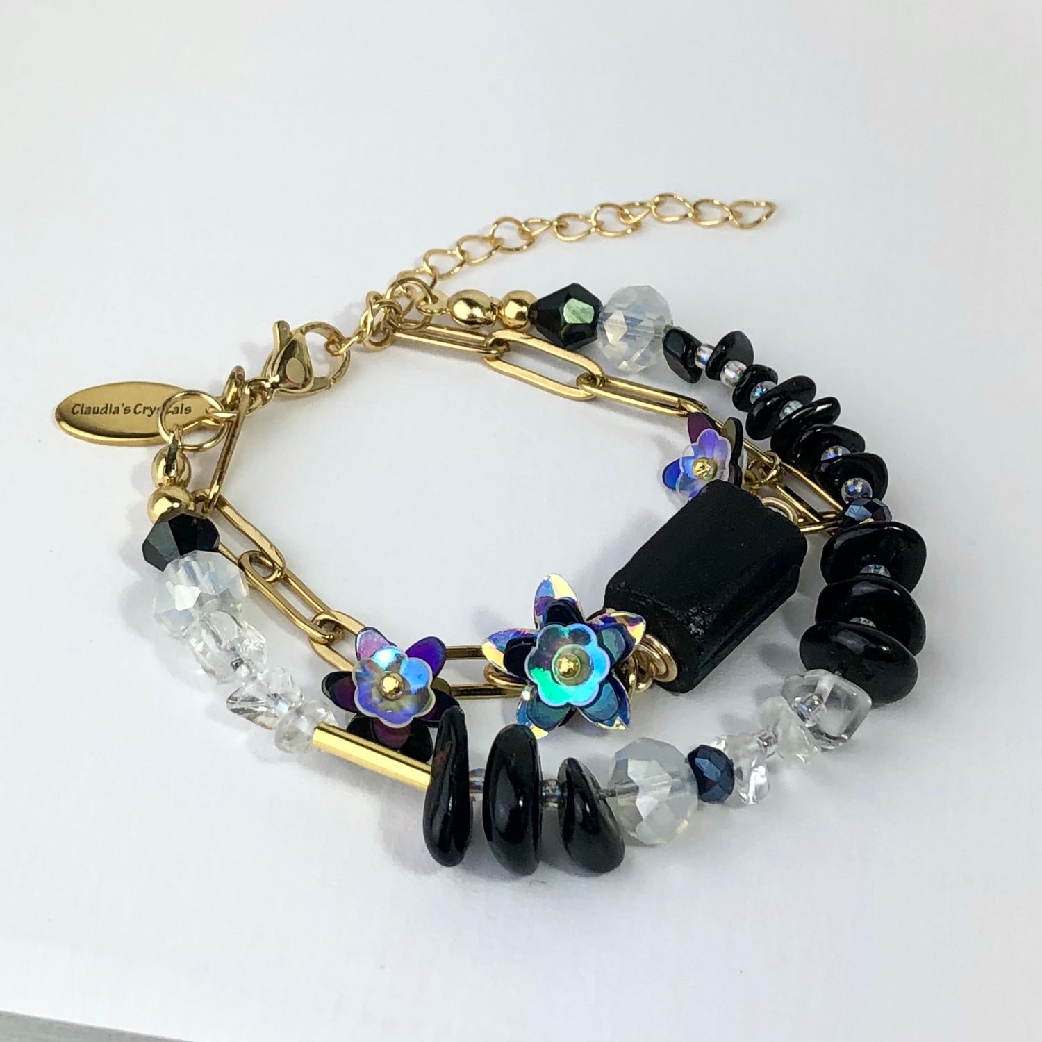 BLACK TOURMALINE - Double Bracelet &amp; Earring Crystal Therapy Set
