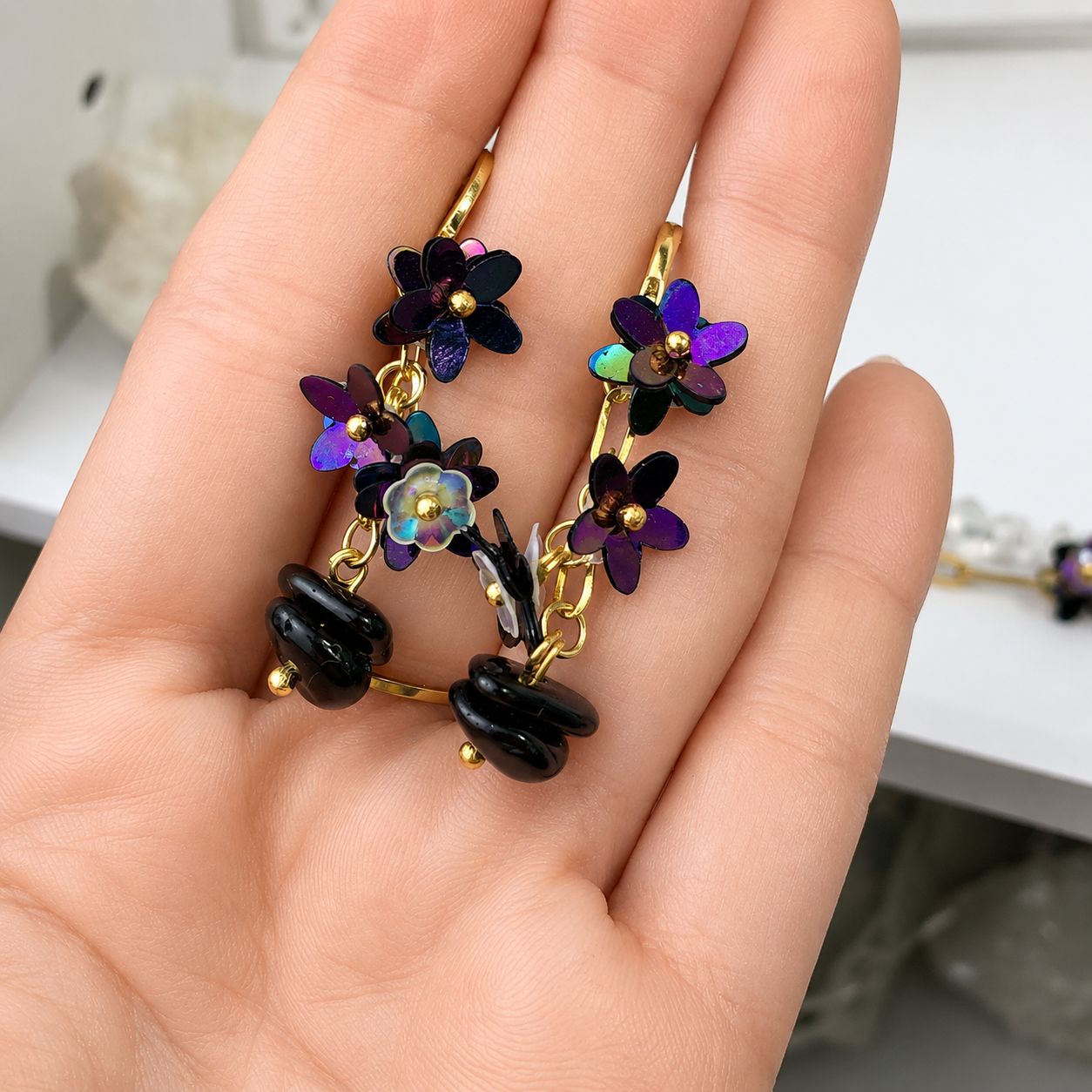 BLACK TOURMALINE - Double Bracelet &amp; Earring Crystal Therapy Set