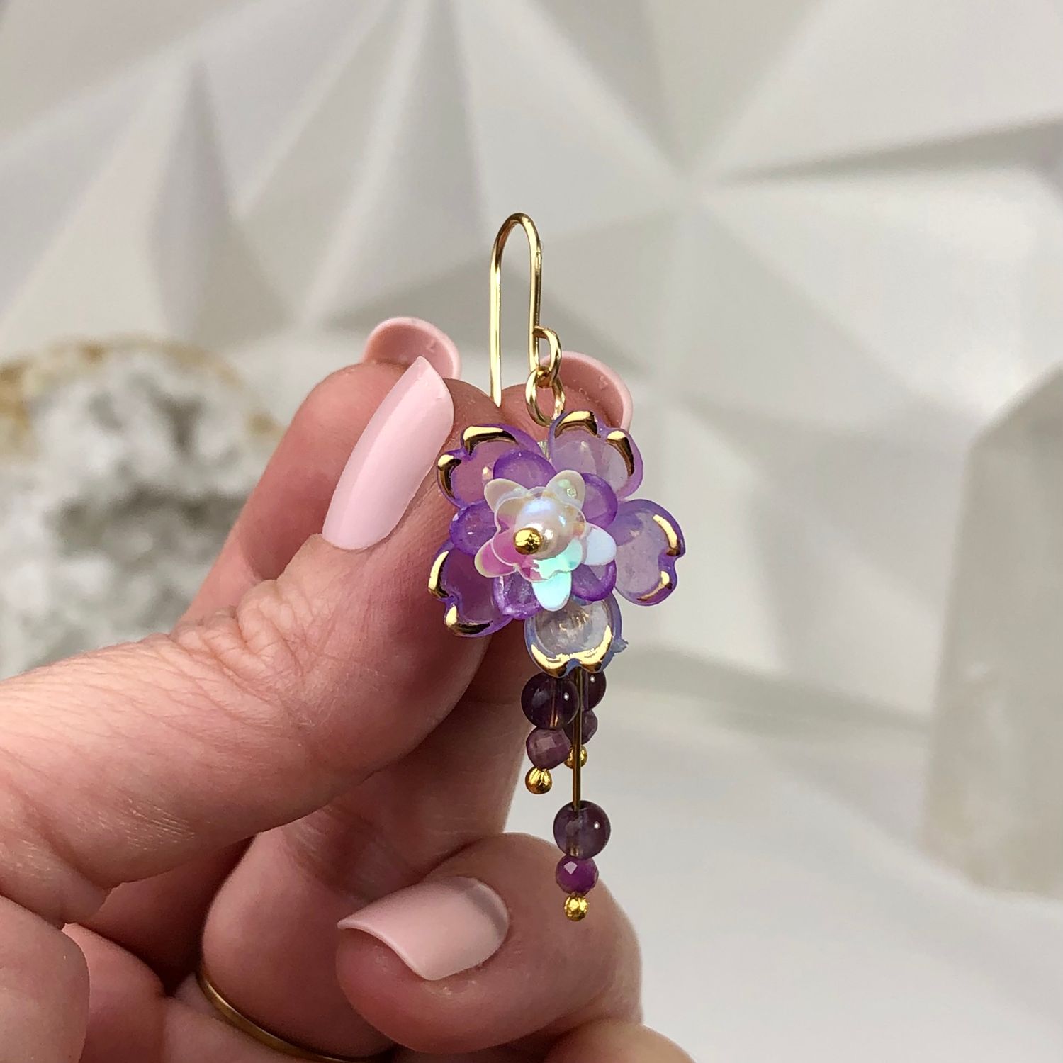 Amethyst &amp; Lepidolite - Blossom Earrings