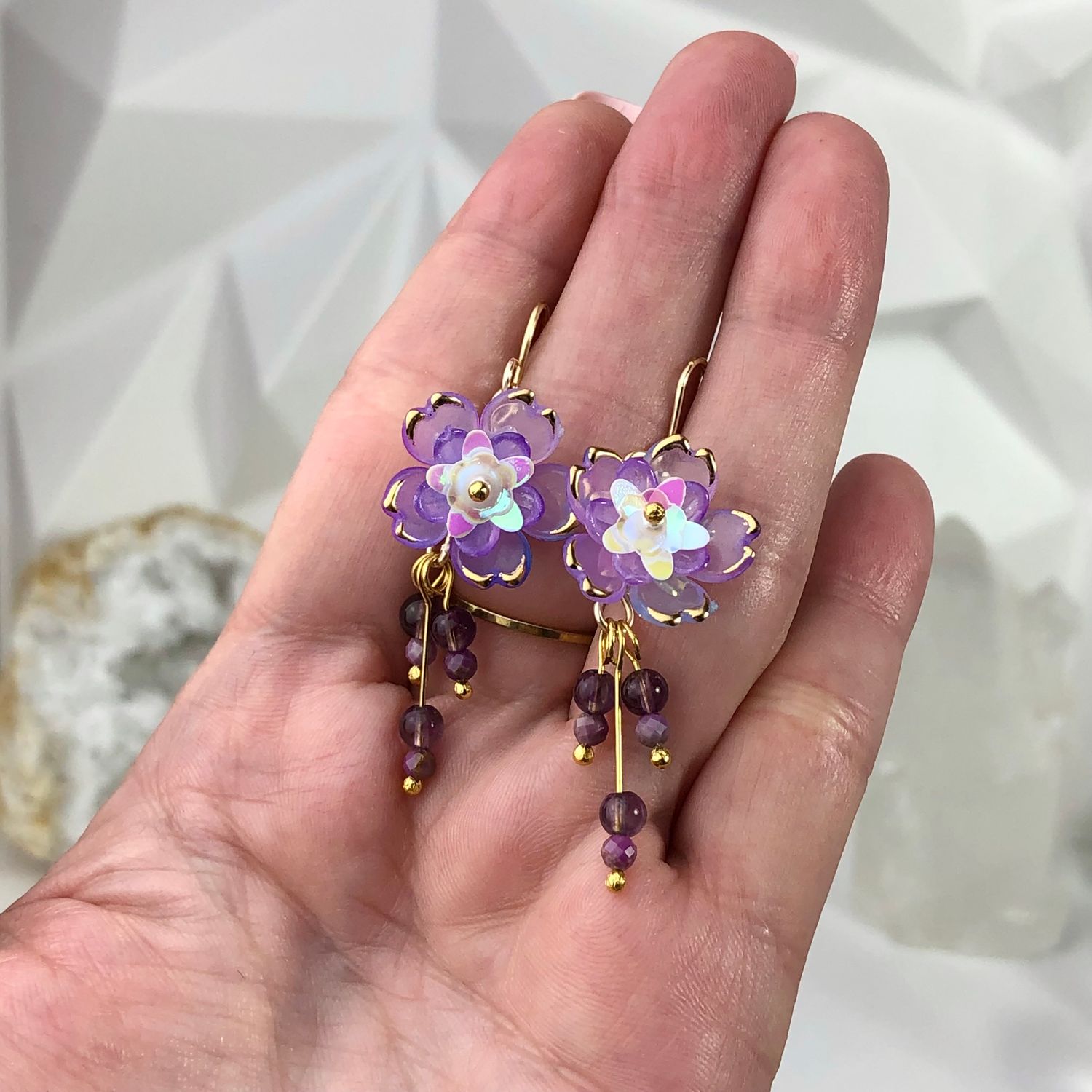 Amethyst &amp; Lepidolite - Blossom Earrings