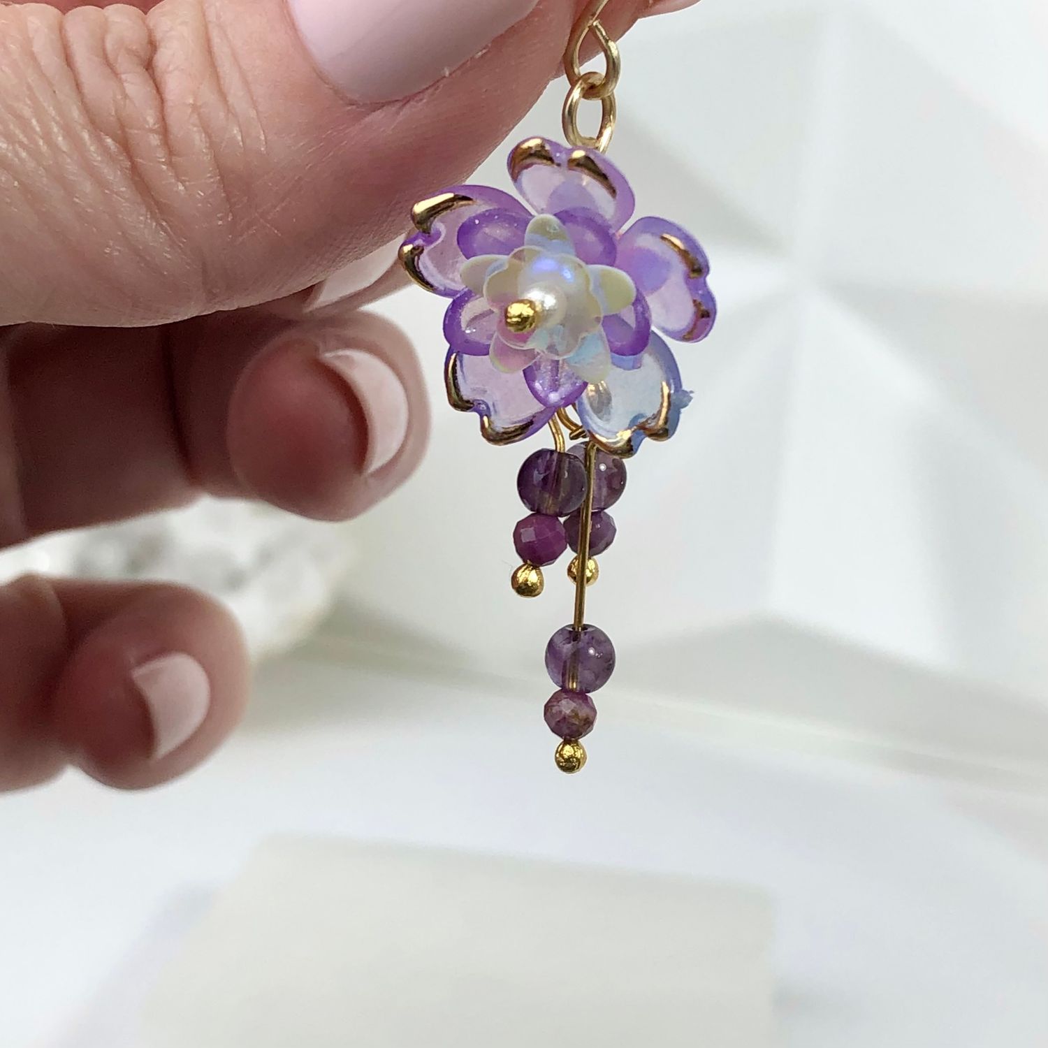 Amethyst &amp; Lepidolite - Blossom Earrings
