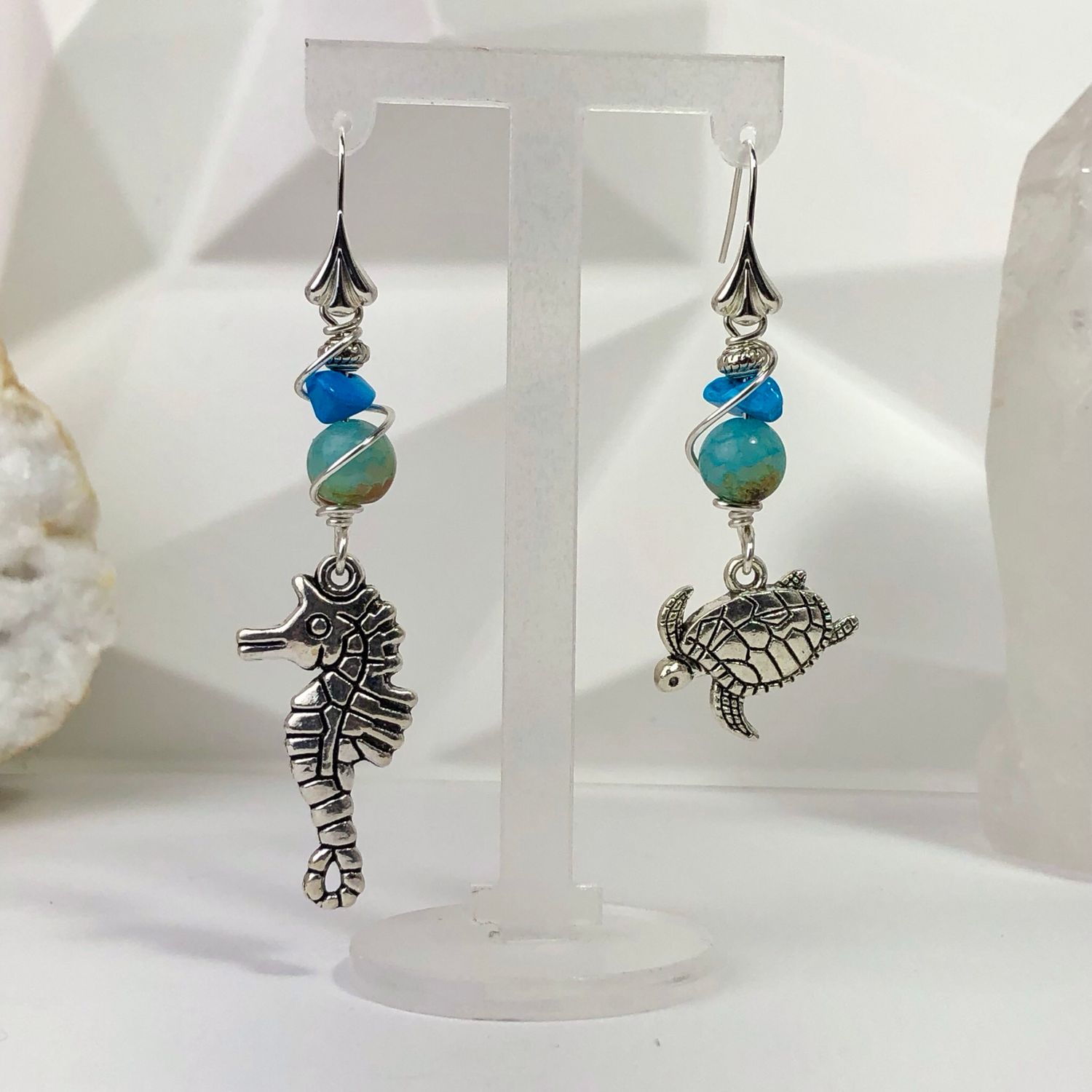 MATCHING SET - Blue Howlite &amp; Agate - Bracelet And Earrings