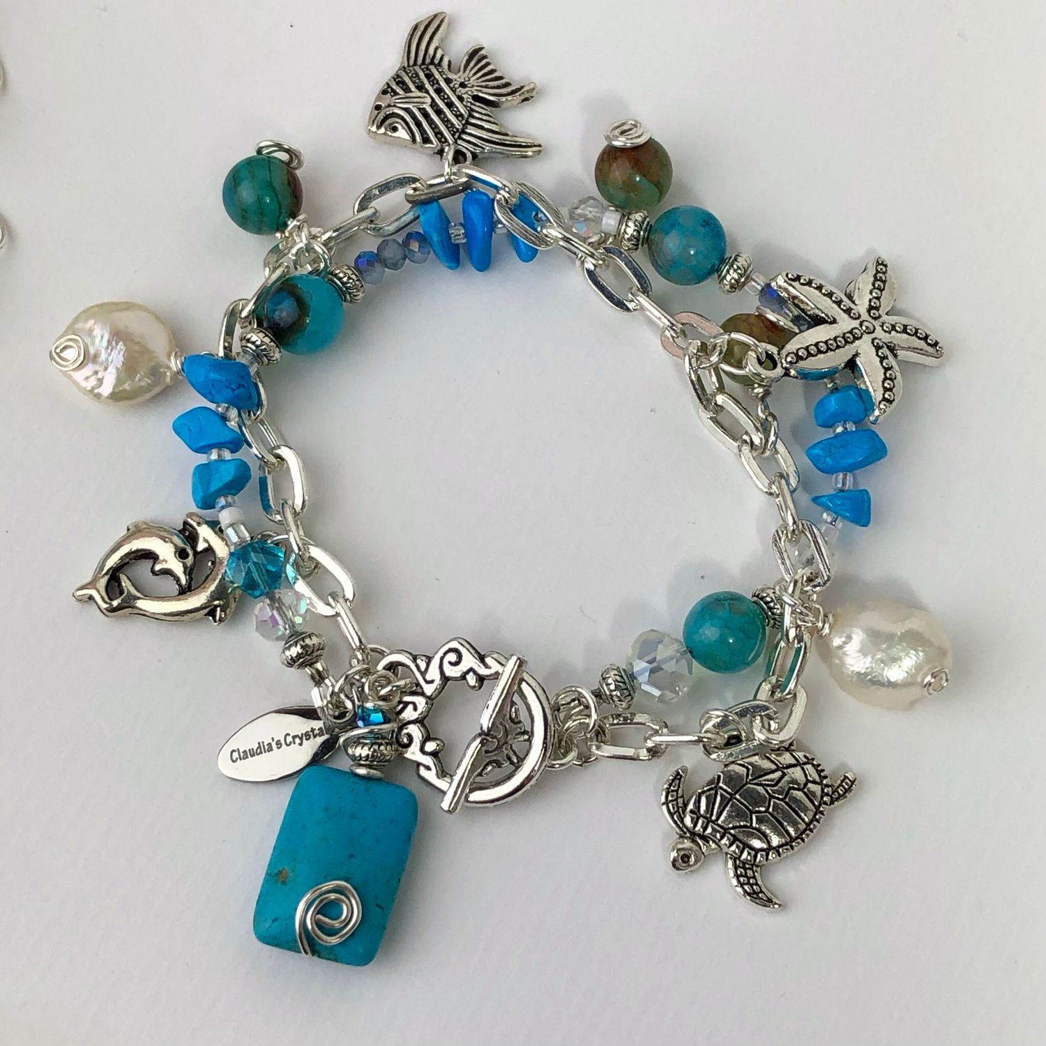 MATCHING SET - Blue Howlite &amp; Agate - Bracelet And Earrings