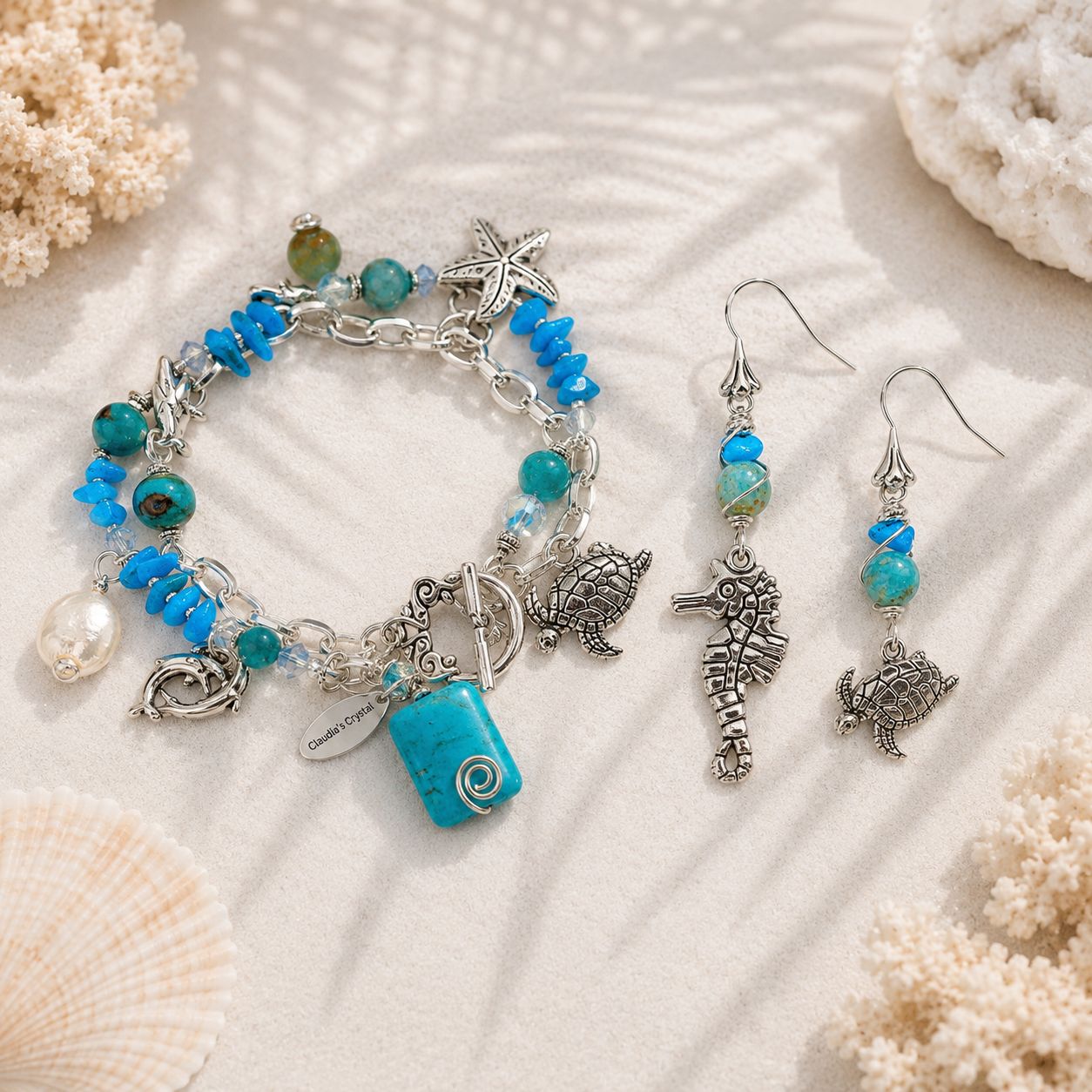 Blue Howlite & Agate - Double Bracelet & Earrings (Matching Set) Blue Howlite & Agate - Double Bracelet & Earrings (Matching Set)