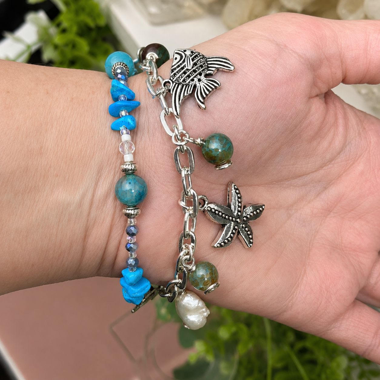 BLUE HOWLITE & AGATE - Double Bracelet & Earring Crystal Therapy Set BLUE HOWLITE & AGATE - Double Bracelet & Earring Crystal Therapy Set