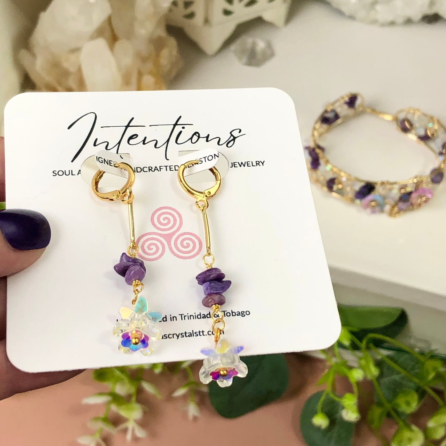 Charoite Bangle with clasp &amp; Matching Earrings - Blossoms Collection