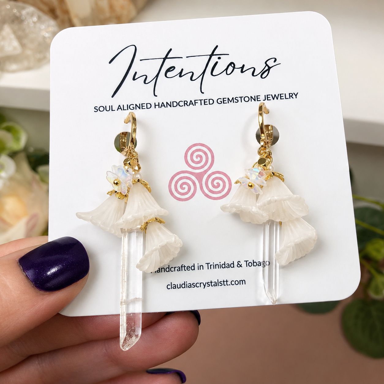 Quartz Points with Cala Lillies Earrings - Blossoms Collection