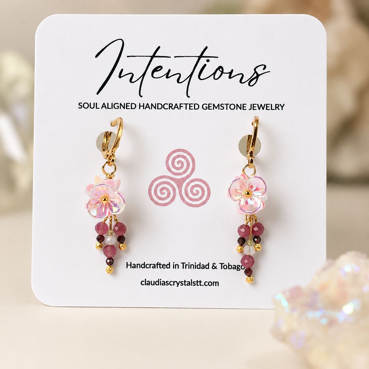 PINK TOURMALINE, GARNET, OPALITE &amp; PERIDOT - Crystal Therapy Earrings