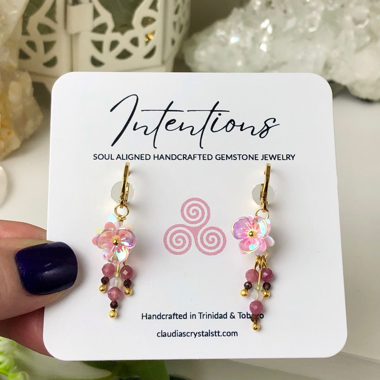 PINK TOURMALINE, GARNET, OPALITE &amp; PERIDOT - Crystal Therapy Earrings