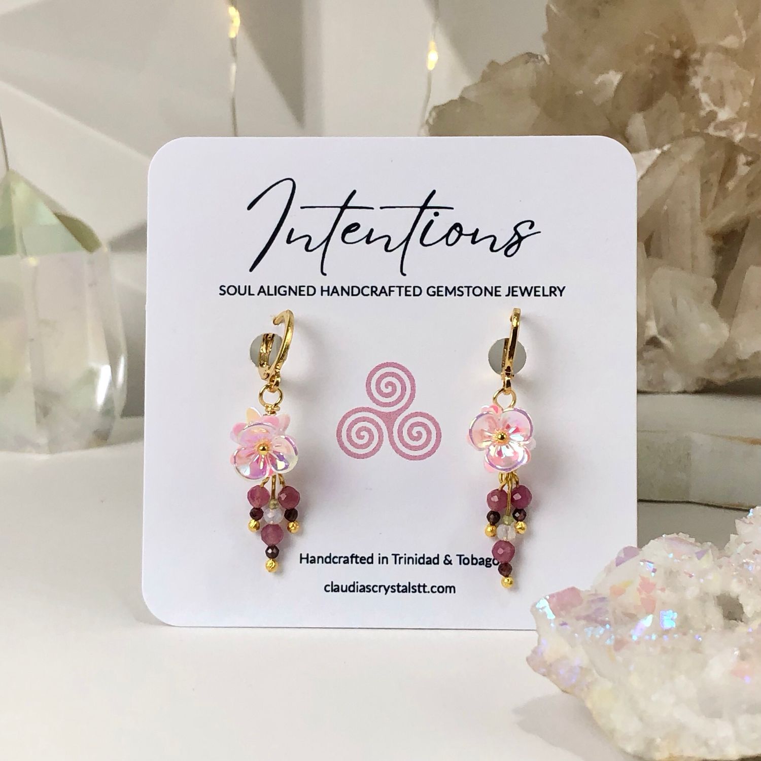 PINK TOURMALINE, GARNET, OPALITE &amp; PERIDOT - Crystal Therapy Earrings
